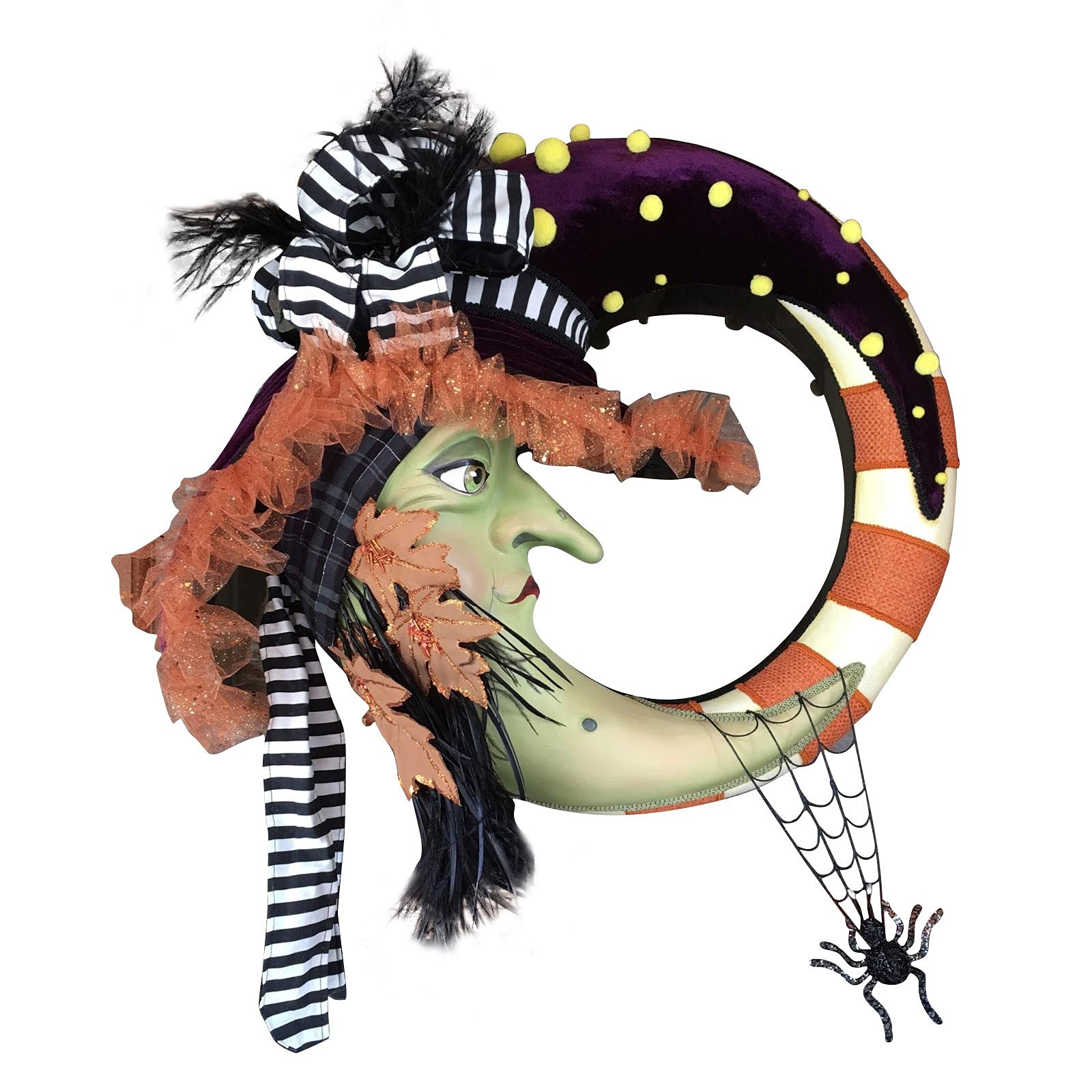 Spooky Halloween Wreath with LED Lights - Haunted Pumpkin Door Hanging Decor for Home, Porch & Fall Party Decoration | Indoor & Outdoor Use