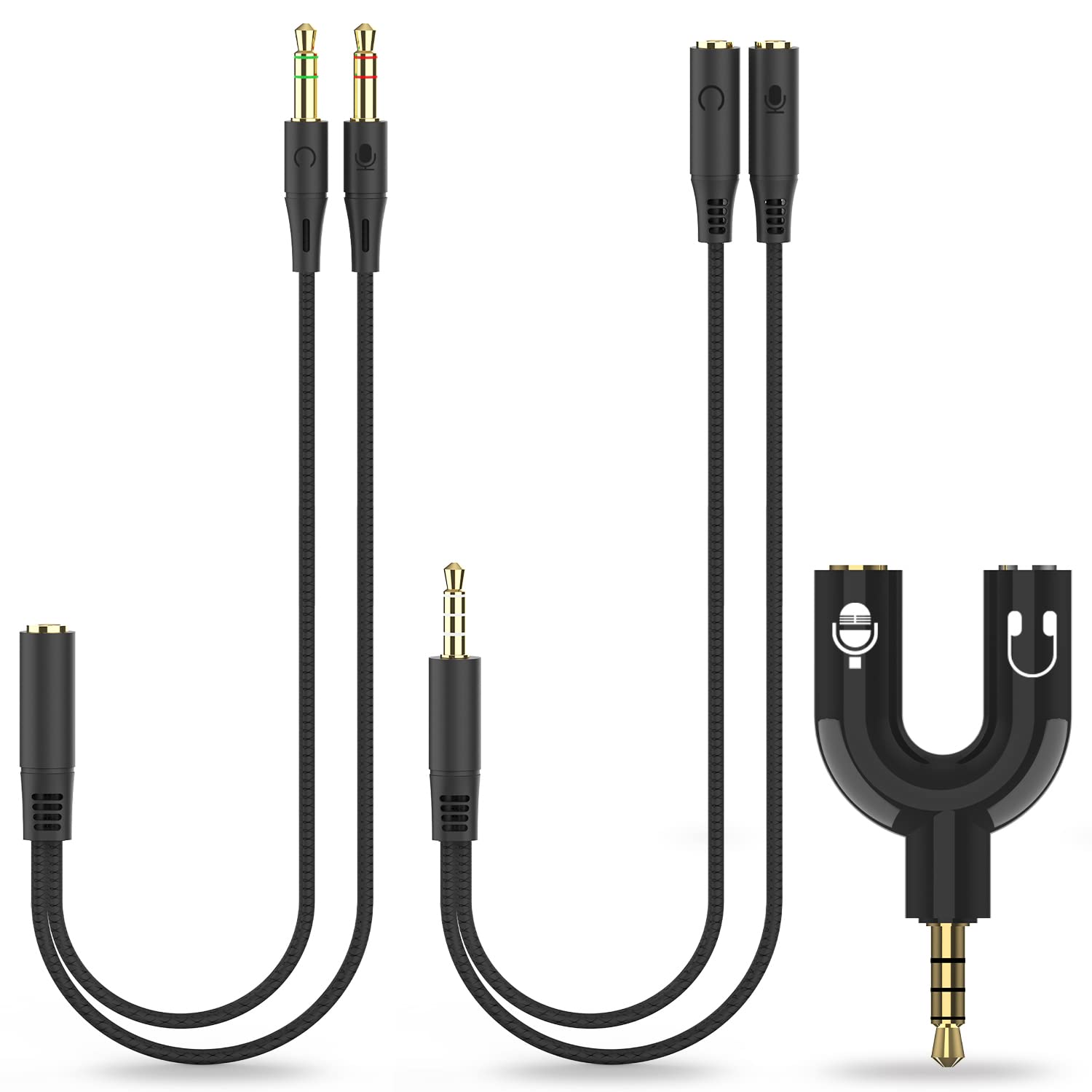 3.5mm Headphone Splitter Adapter - 3-in-1 Stereo Y Cable (Male to 2 Female & Female to 2 Male) for Gaming, Music & Movies - Compatible with PS4, Xbox, iPhone, Android, PC, Laptop, Tablet & Headphones
