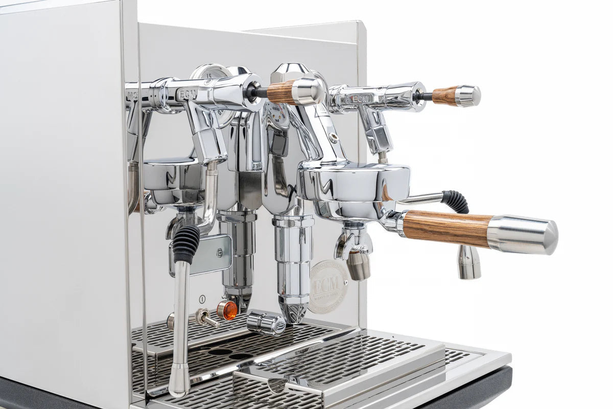 ECM Synchronika Zebra Wood & Chrome Espresso Machine - Professional Barista-Grade Coffee Maker for Home & Cafe Use