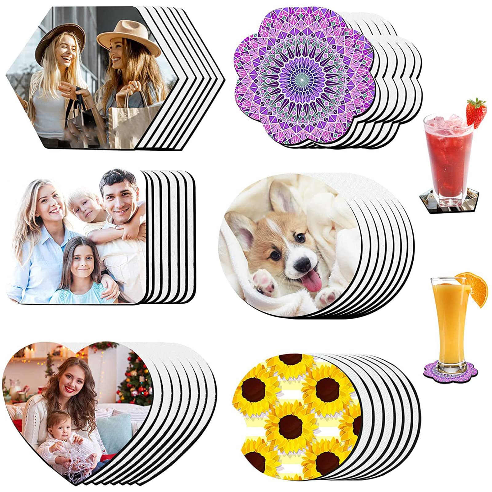 42 Pcs Sublimation Coasters - Heat Transfer Blank Cup Mats, Waterproof DIY Coasters for Home & Kitchen Decor - Perfect for Drinks, Parties & Gifts
