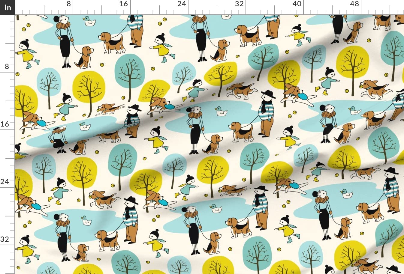 Premium Spoonflower Fabric - Large Beagle Dogs Lake Park Puppy Print on Soft Minky Fabric by The Yard | Perfect for Sewing Baby Blankets, Quilt Backing & Plush Toys | DIY Nursery Decor, Pet-Themed Crafts & Cozy Home Projects