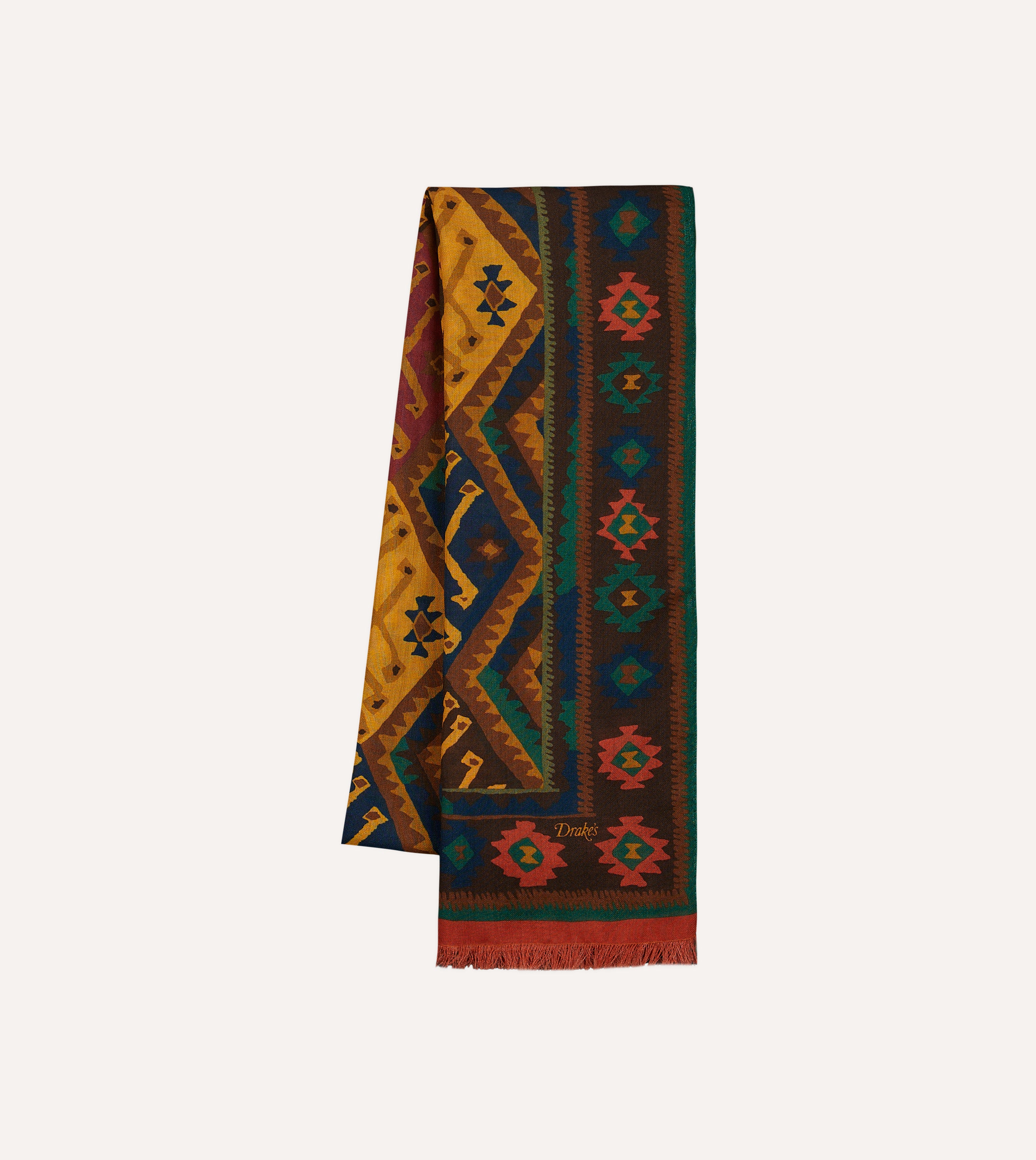 Brown Kilim Print Wool Silk Scarf - Handmade Bohemian Wrap Shawl for Women - Perfect for Fall Fashion, Travel Accessory & Gift Giving