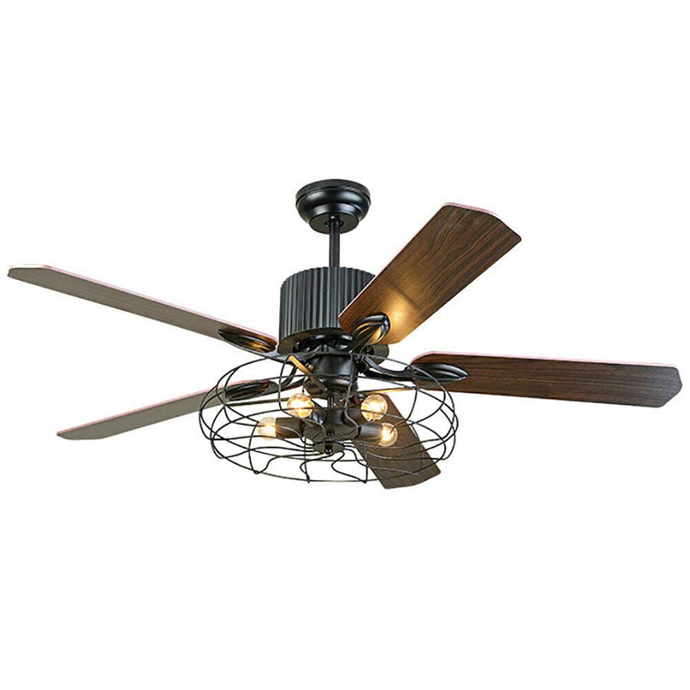 52 Inch Industrial Ceiling Fan with Light - Remote Control, 3 Speed Adjustable, Wood Blades, 110V for Living Room, Bedroom & Dining Room - Vintage Chandelier Style for Home & Office Decor