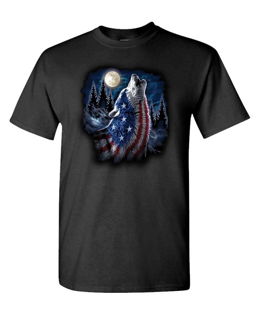 Howling Wolf Patriotic T-Shirt - USA Flag Design Unisex Tee for Men & Women - Perfect for 4th of July, Veterans Day & Patriotic Events