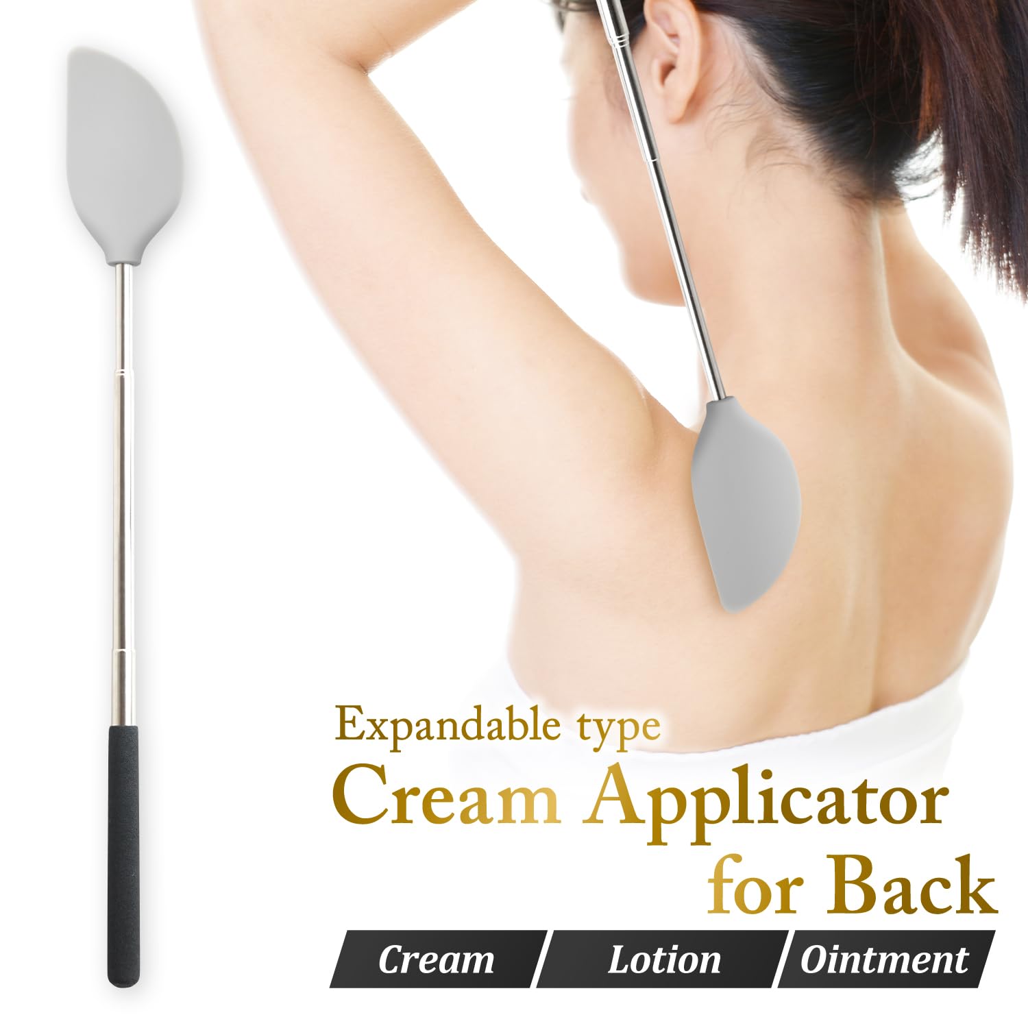 Telescopic Back Cream Applicator - Easy to Clean Lotion Applicator for Sunscreen, Ointments & Body Creams - Perfect for Hard-to-Reach Areas & Self-Massage