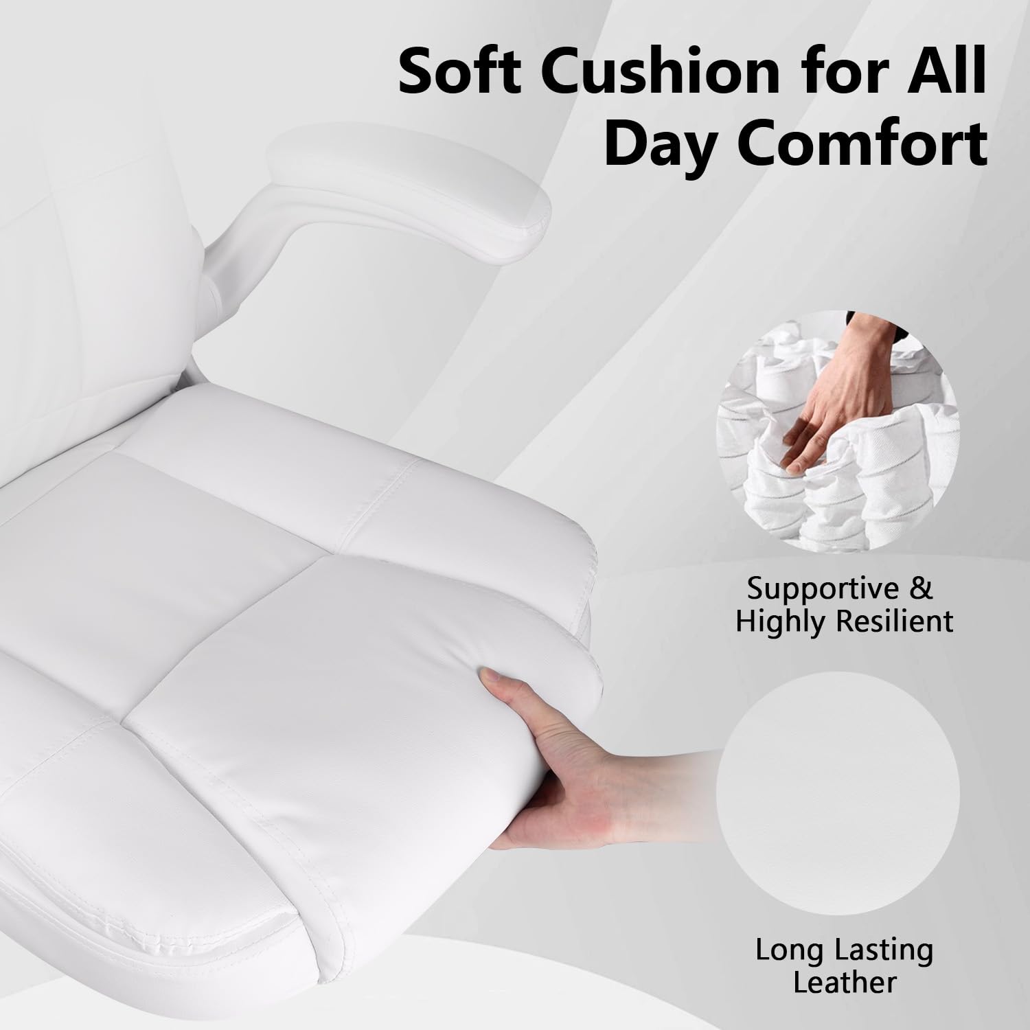 Premium White Leather Executive Office Chair - Ergonomic High Back Desk Chair with Adjustable Flip-up Armrests & Lumbar Support - Perfect for Home Office, Conference Rooms & Professional Workspaces