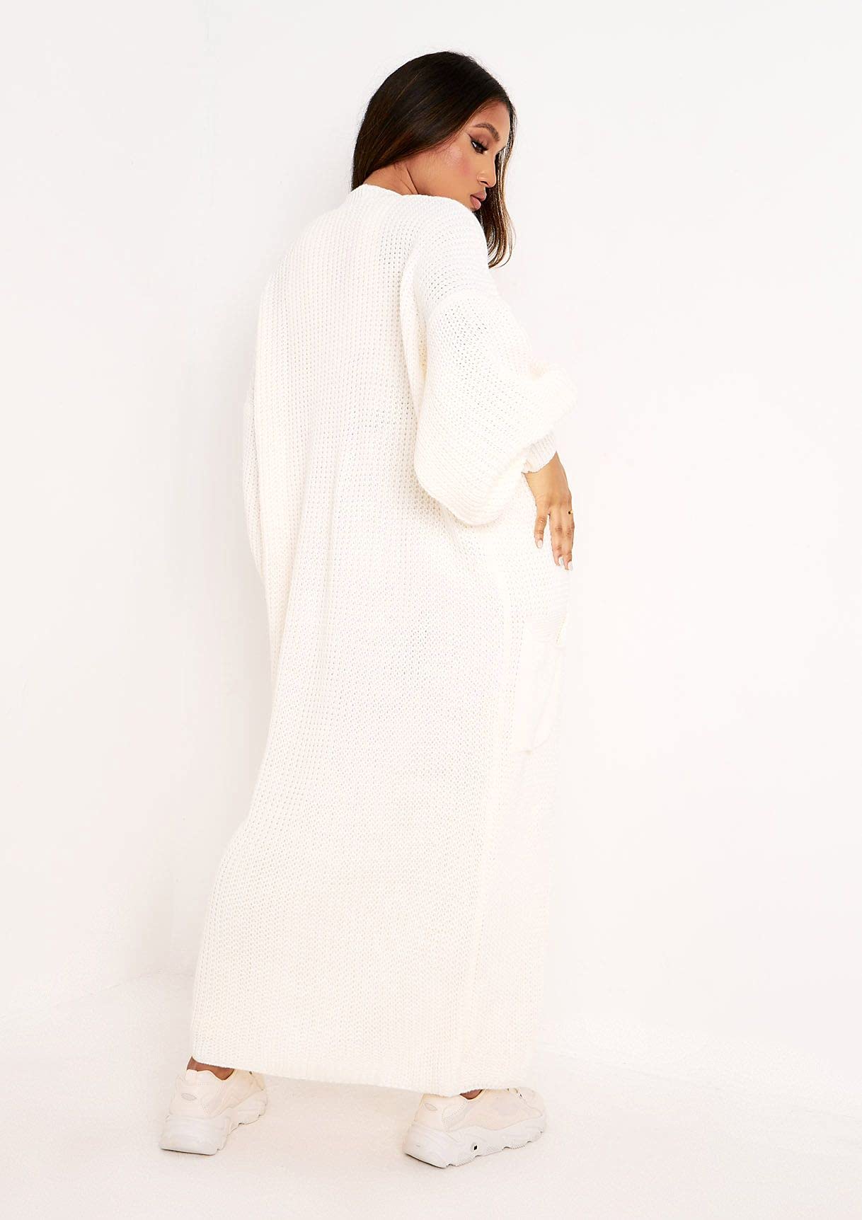 Women's Knitted Open Front Slouchy Balloon Sleeve Long Cardigan | Basic Puff Sleeve Boyfriend Sweater Coatigan | UK Size 8-14 | Perfect for Casual Outings & Cozy Evenings