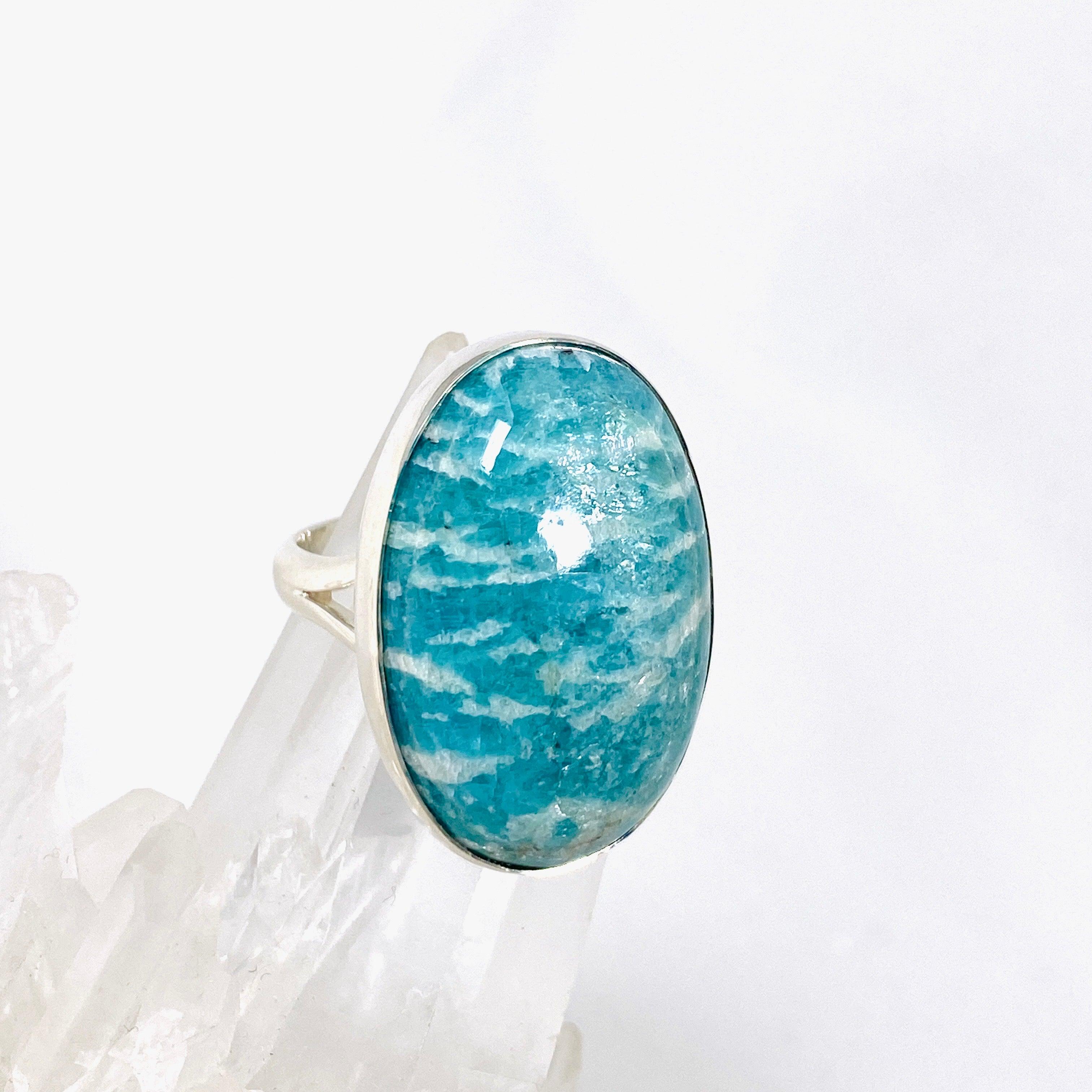 Amazonite Oval Ring for Women - Size 10 - Sterling Silver Gemstone Jewelry (KRGJ2889) | Elegant Gift for Birthday, Anniversary & Special Occasions