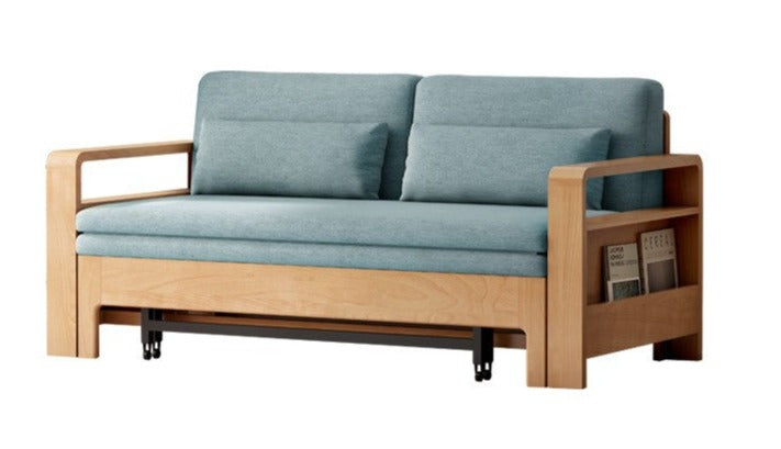 Solid Wood Sleeper Sofa - Beech & Oak Multi-Functional Convertible Sofa Bed for Living Room, Guest Room & Small Spaces