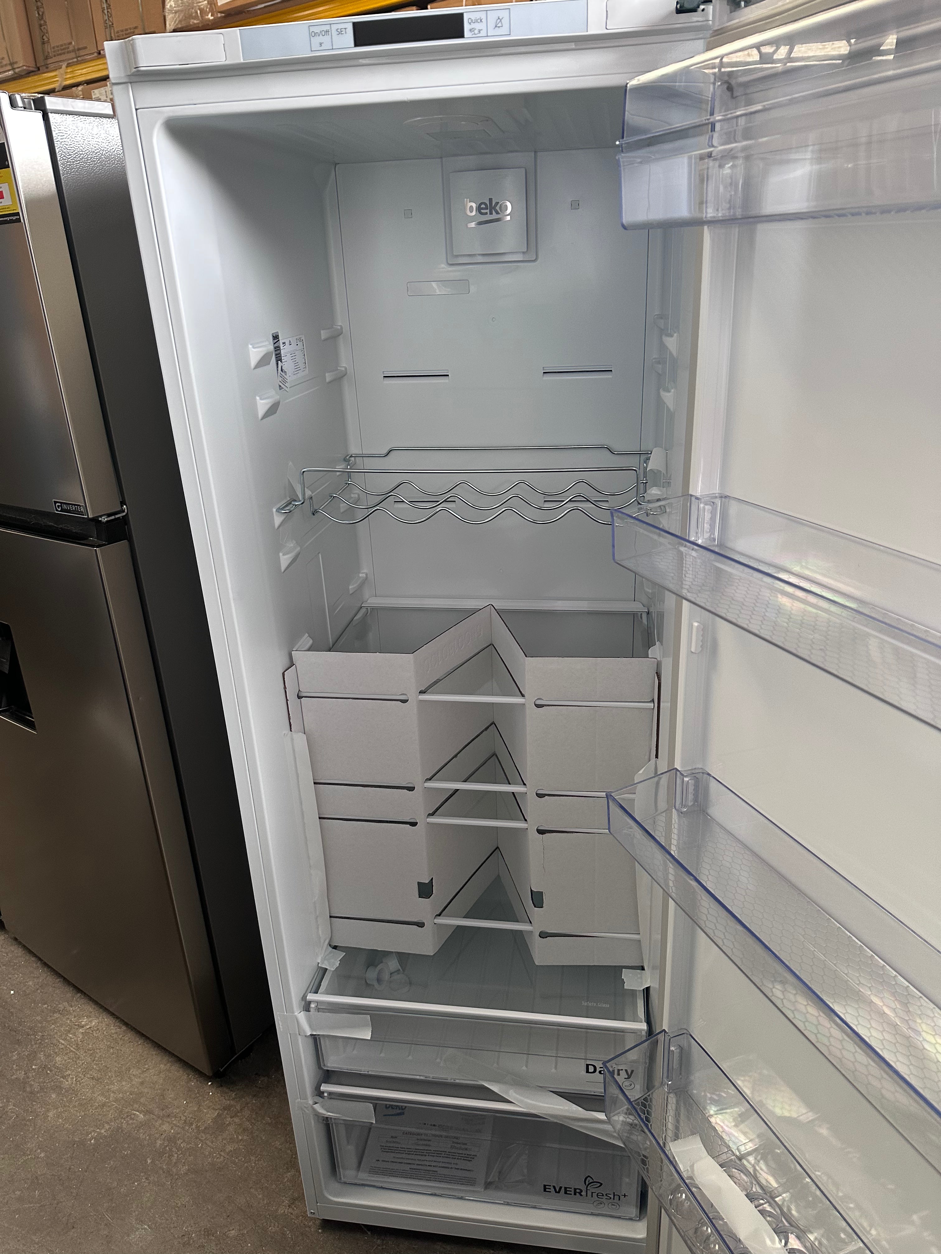 Beko 351L BAF369W Upright Refrigerator - Energy Efficient All Fridge with Spacious Storage [Factory Second] for Kitchen, Restaurant, or Office Use