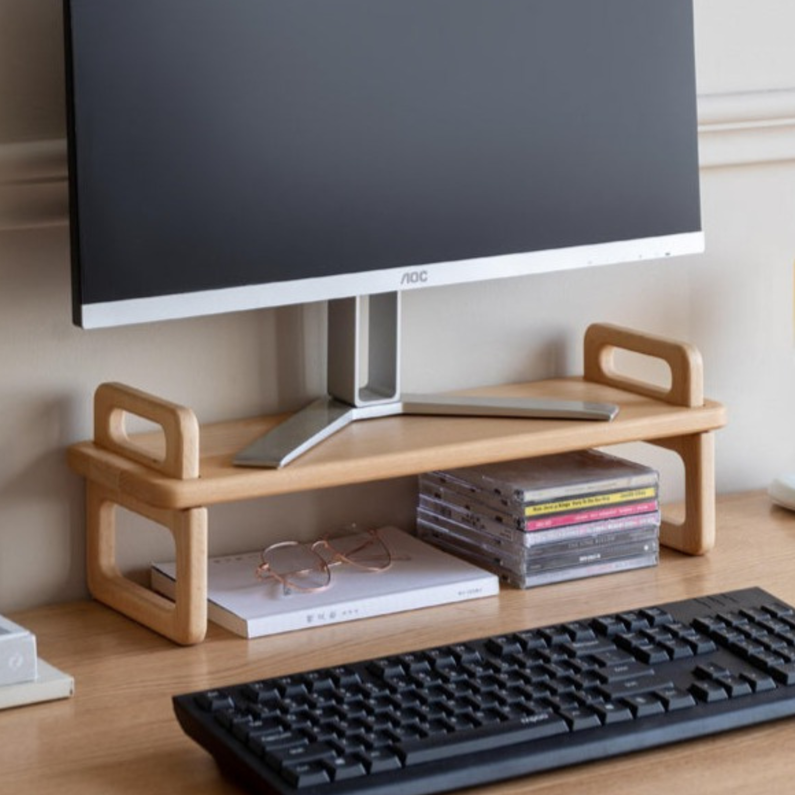 Solid Wood Shelf - Beech & Acacia Desktop Storage Rack for Home Office, Kitchen, Bathroom Organization