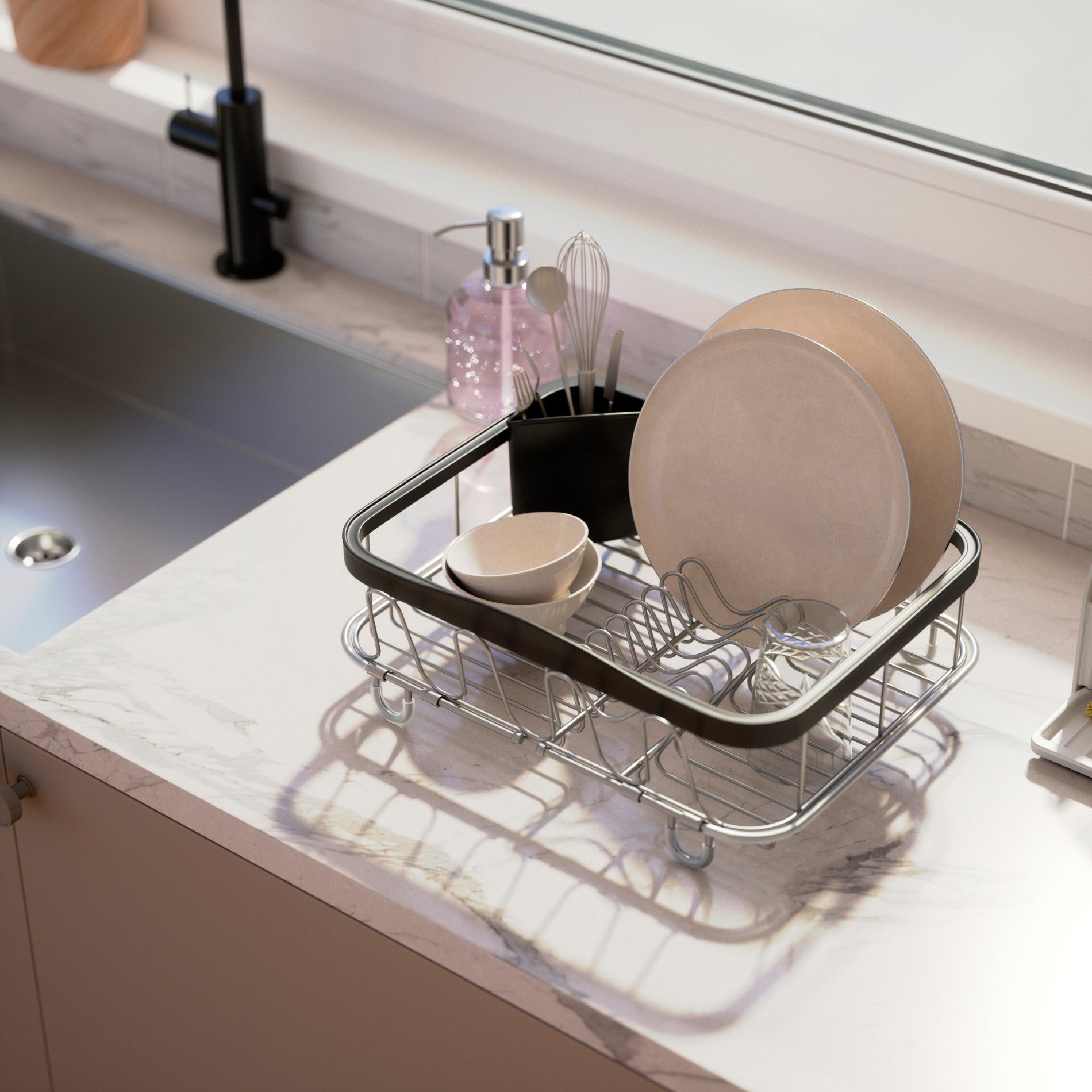 Stainless Steel Dish Drying Rack for Kitchen - Space Saving Sink Organizer with Utensil Holder | Perfect for Countertop, Sink, or Cabinet Storage