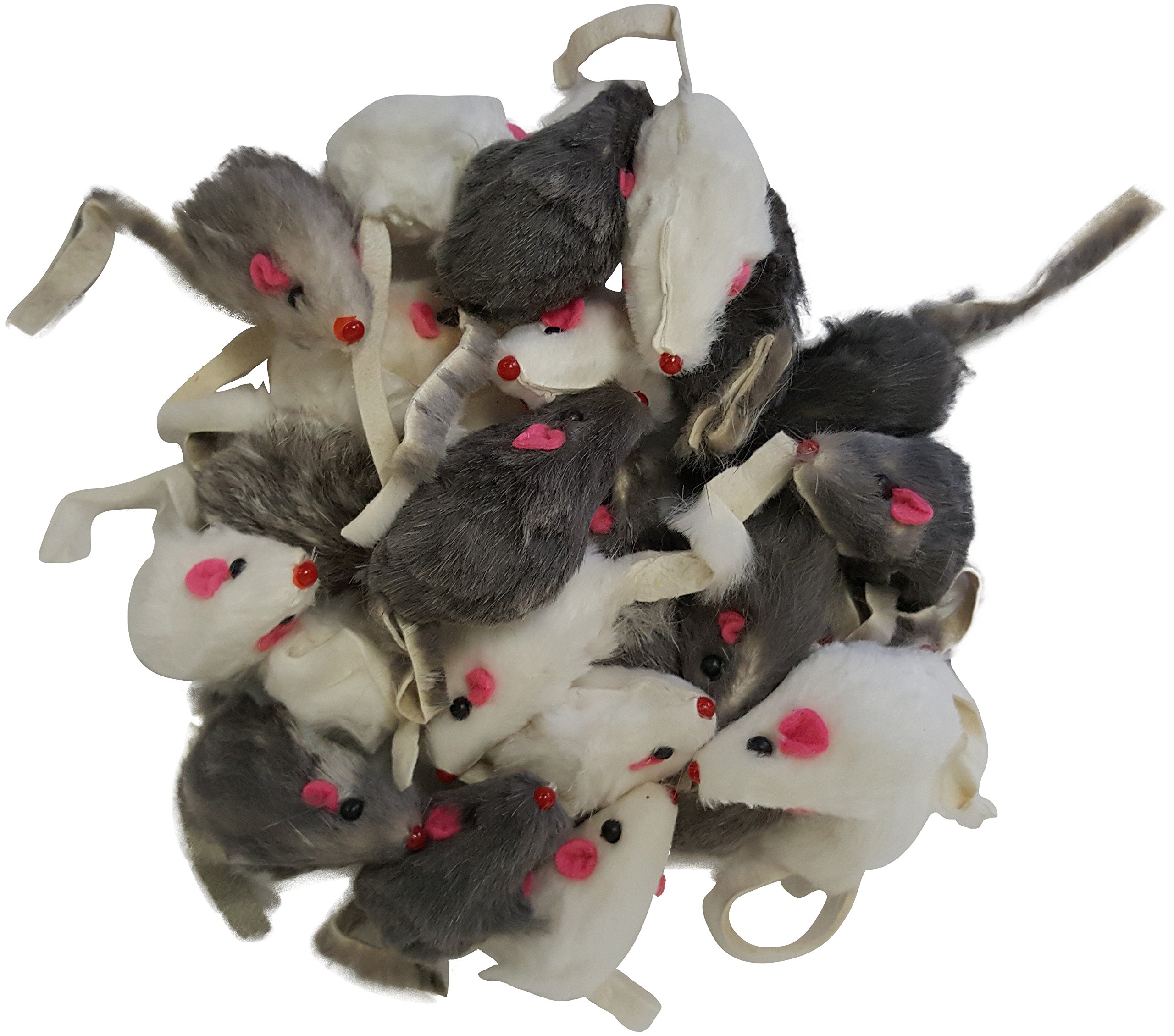 Premium Real Rabbit Fur Cat Toys - 24 Pack Natural Mice for Indoor & Outdoor Play - Stimulating Hunting Instincts for Kittens & Adult Cats