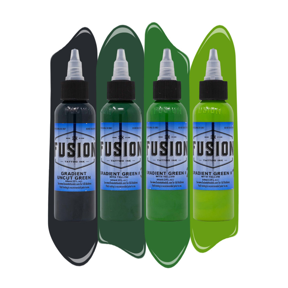 Premium 4-Pack Gradient Green & Yellow Fusion Tattoo Ink - 1oz Bottles for Professional Tattoo Artists & Body Art Enthusiasts - Perfect for Realistic Tattoos, Sleeves & Creative Designs