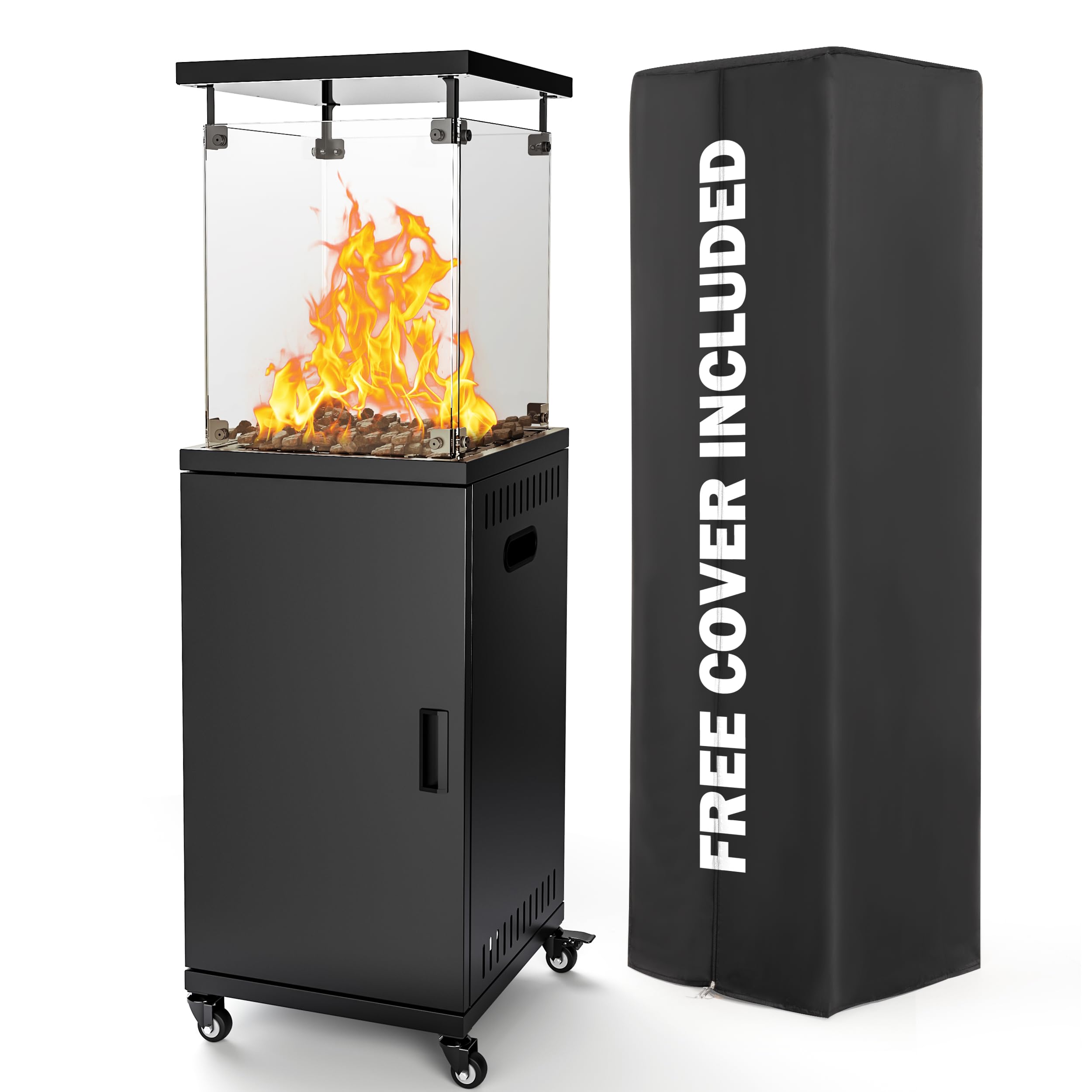 Pamapic 41,000 BTU Propane Patio Heater with Lockable Wheels & Cover - CSA Certified Outdoor Heater for Backyard, Garden, Deck, Restaurant, Camping (Ink Black)