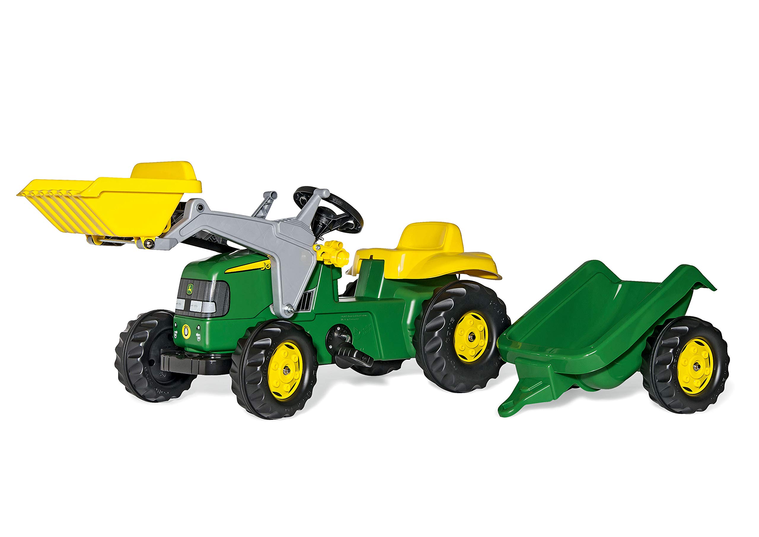 John Deere Pedal Tractor Toy for Kids Ages 3+ with Working Front Loader & Detachable Trailer - Outdoor Play, Farm Pretend Play, Birthday Gift for Toddlers