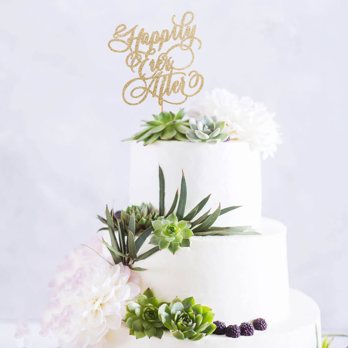 Glitter 'Happily Ever After' Cake Topper - Elegant Gold Wedding, Engagement, Bridal Shower & Bachelorette Party Decoration | Perfect for Anniversary Cakes, Romantic Celebrations & Photo Backdrops