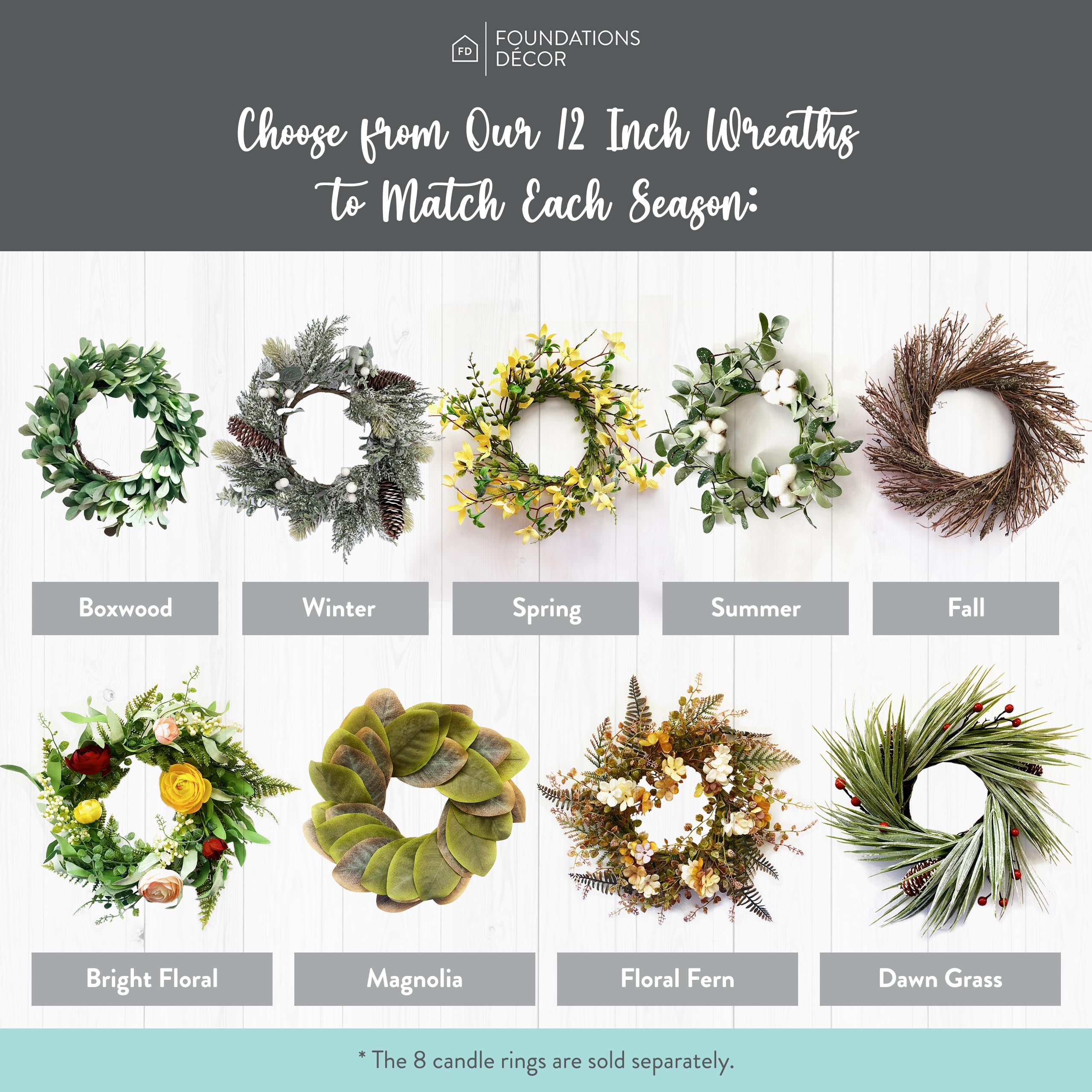 Rustic Farmhouse Seasonal Wreaths for Front Door, Living Room & Kitchen Decor - All-Season Stylish Home Wall Wreath by Foundations Decor | Perfect for Spring, Summer, Fall & Winter Home Decoration