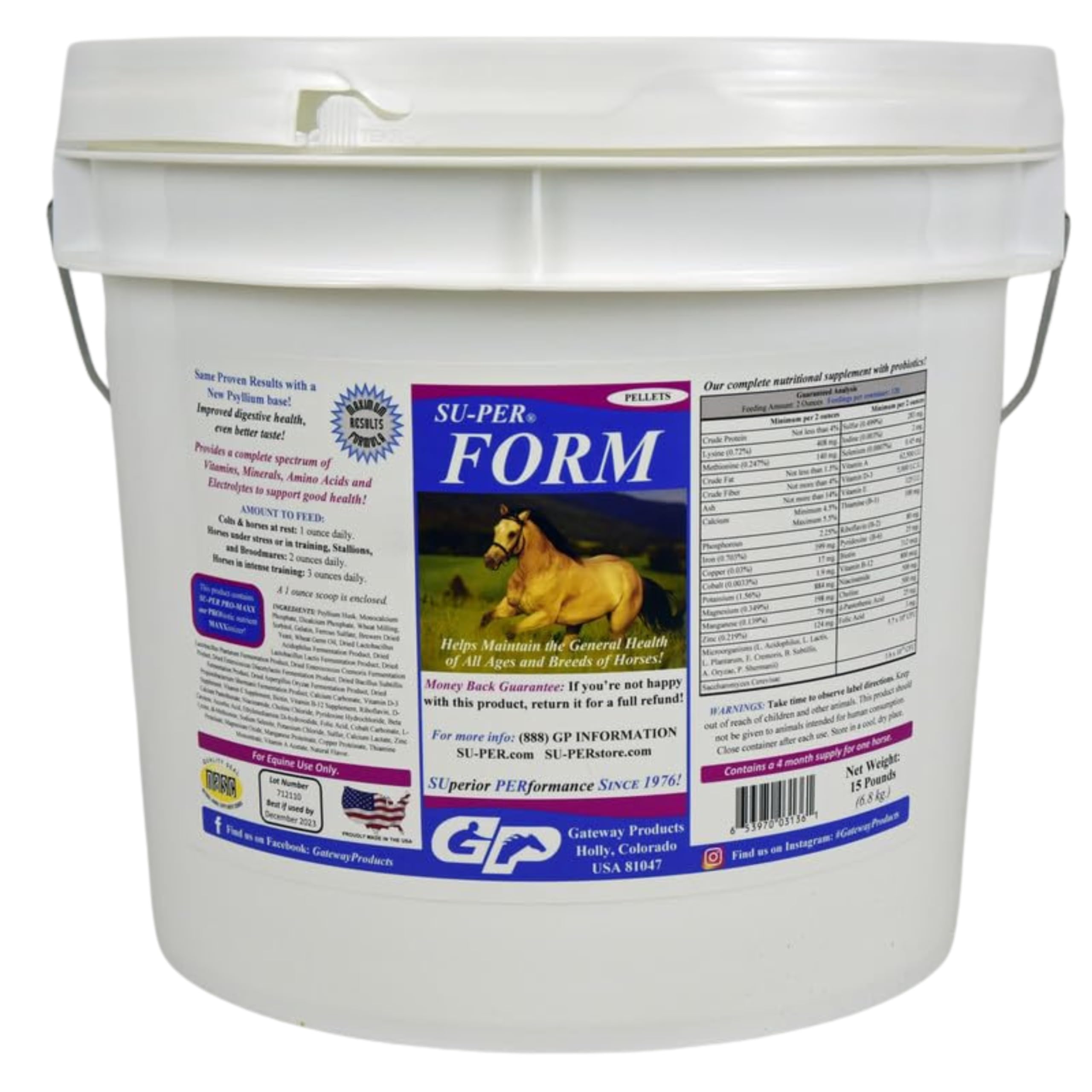 Premium Horse Vitamins & Minerals Supplement Pellets - Probiotics, Amino Acids & Electrolytes for Equine Health - 15lb Bag (4 Month Supply) - Supports Digestive, Immune & Muscle Health - Ideal for Performance Horses, Senior Horses & Breeding Mares
