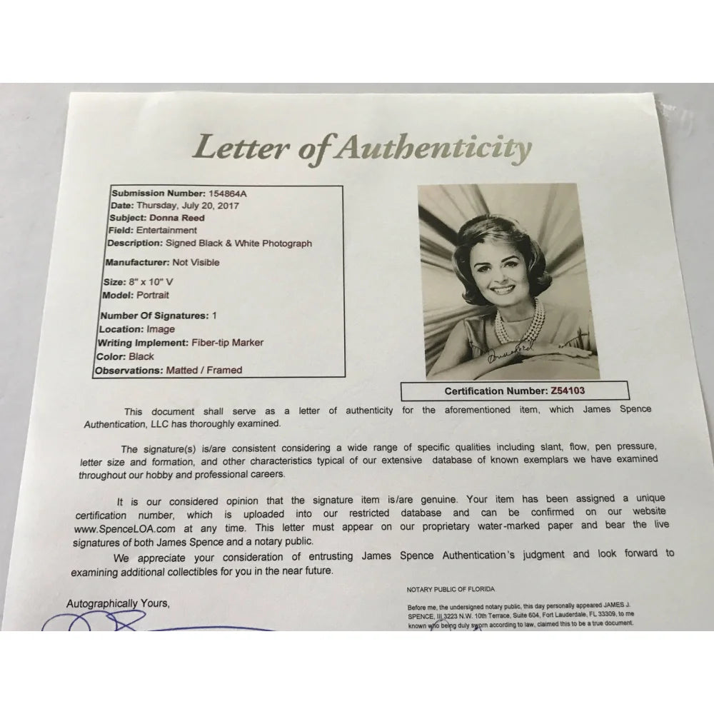 Donna Reed Signed 8x10 Photo with JSA COA - Framed Autograph from It's a Wonderful Life - Perfect for Movie Memorabilia Collectors & Classic Film Fans