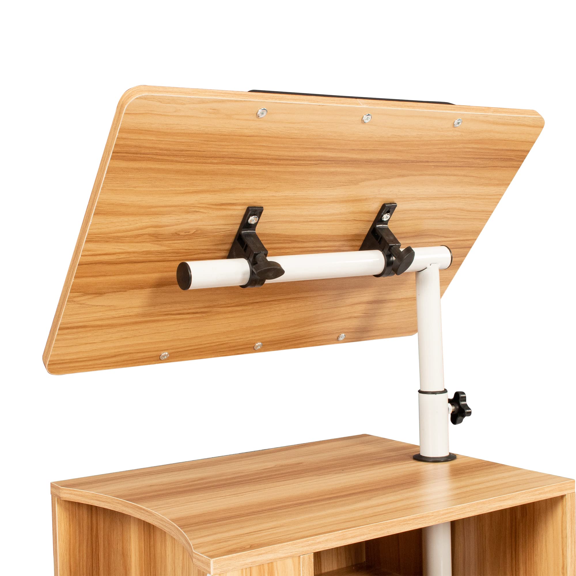 Swivel Top Nightstand End Table with 2 Drawers & 4 Wheels - Portable Rolling Bedside Table, Couch Laptop Desk for Bedroom & Living Room (Natural Wood Finish) - Perfect for Small Spaces, Home Office & Dorm Rooms