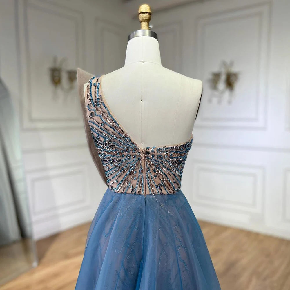 Luxury Beaded Mermaid Evening Dress with Overskirt - Serene Hill Blue High Slit Dubai Wedding Party Gown for Women 2025 | Elegant Formal Wear for Red Carpet, Gala & Special Occasions