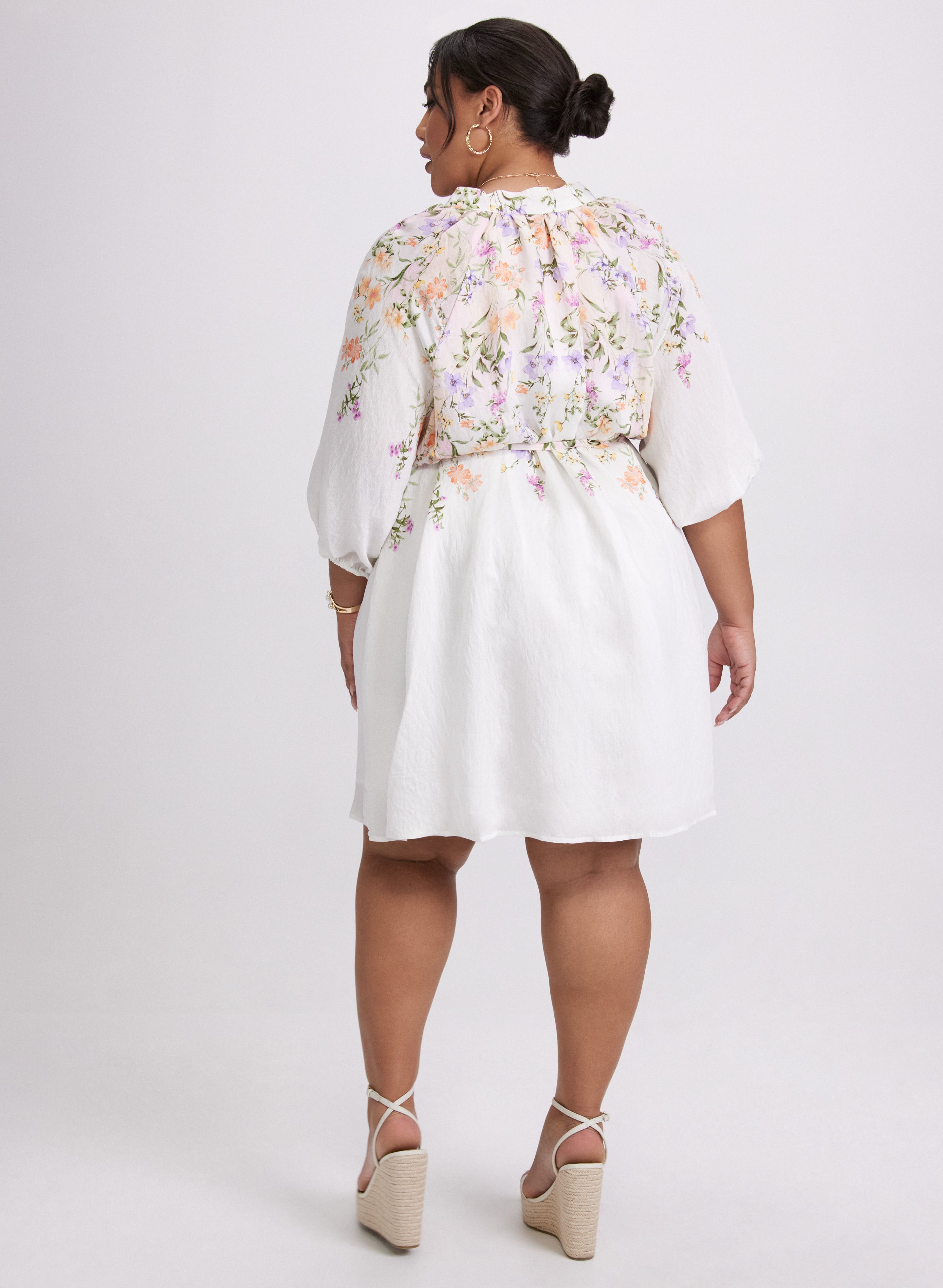 Floral 3/4 Sleeve Midi Dress for Women - Elegant Spring Summer Floral Print Dress for Casual Outings, Garden Parties & Date Nights