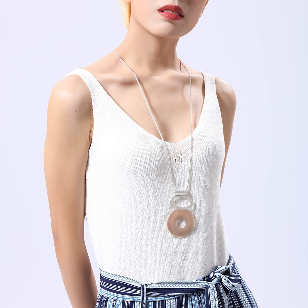 Chunky Chain Long Necklace with Silver Pendant - Elegant Women's Fashion Jewelry for Party, Date Night & Special Occasions