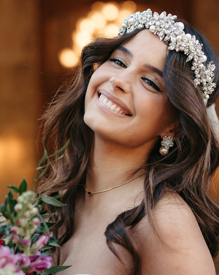 Art Deco Crystal Star Stud Bridal Earrings with Pearl Accent - Steph Earring by Kezani | Perfect for Weddings, Prom & Special Occasions