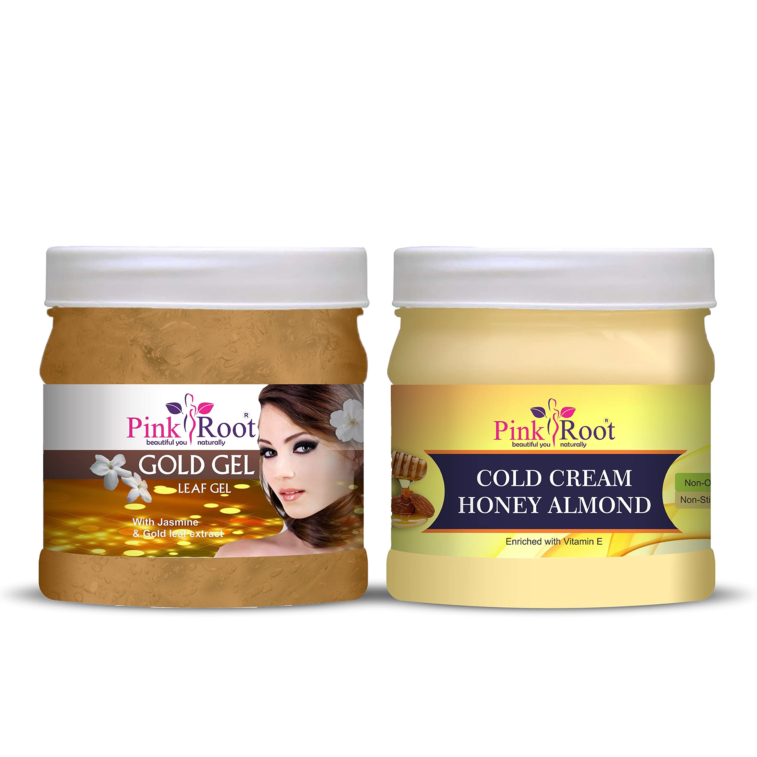 Pink Root Gold Gel 500g with Honey Almond Cold Cream 500g - Natural Hair & Skin Care Combo for Hydration & Nourishment | Perfect for Daily Beauty Routine & Spa Treatments