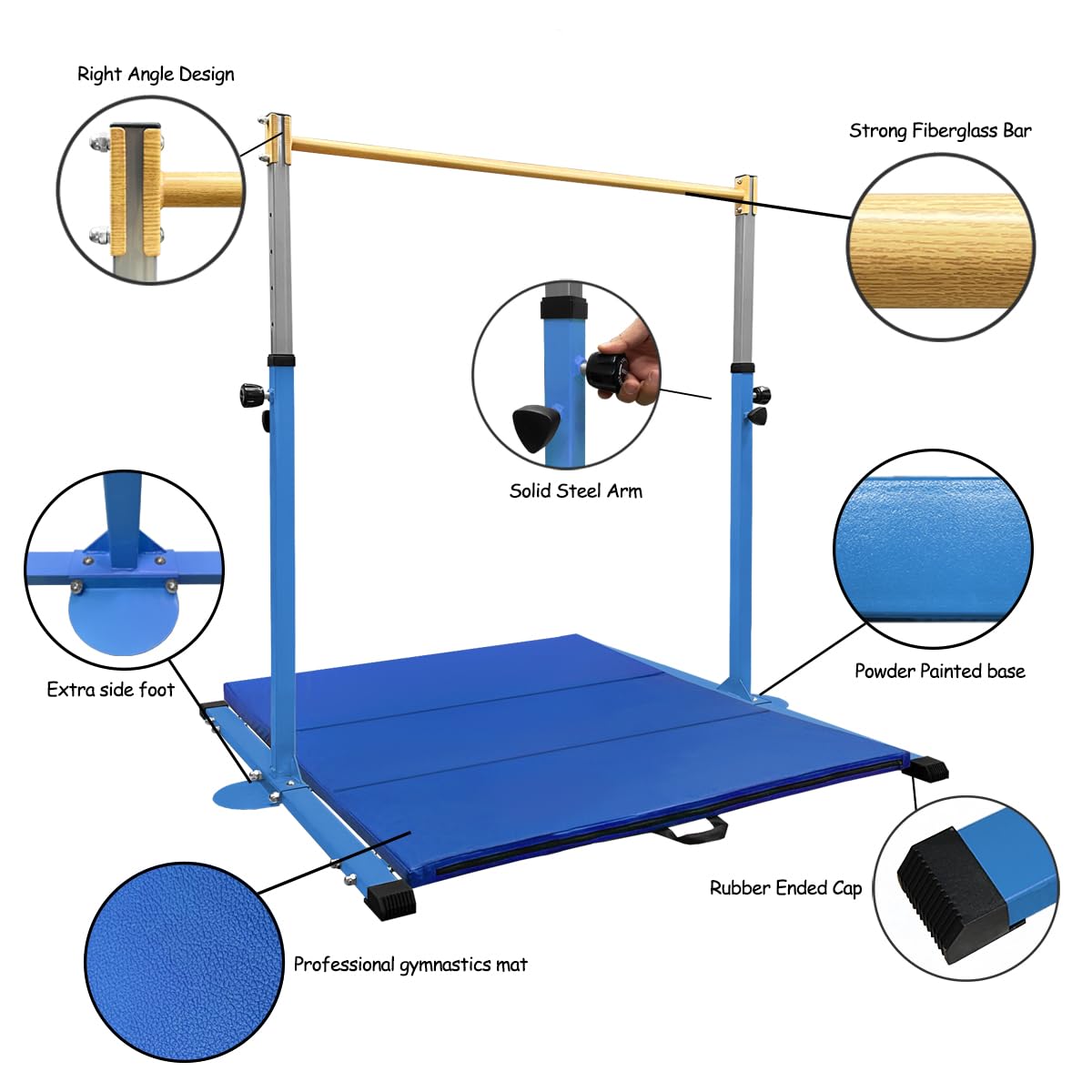GLANT Adjustable Gymnastics Kip Bar for Kids & Teens - 3' to 5' Height Range, 300lbs Weight Capacity - Home Gym Equipment for Indoor Training (Levels 1-4) - Perfect for Backyard, Playroom & Gymnastics Practice