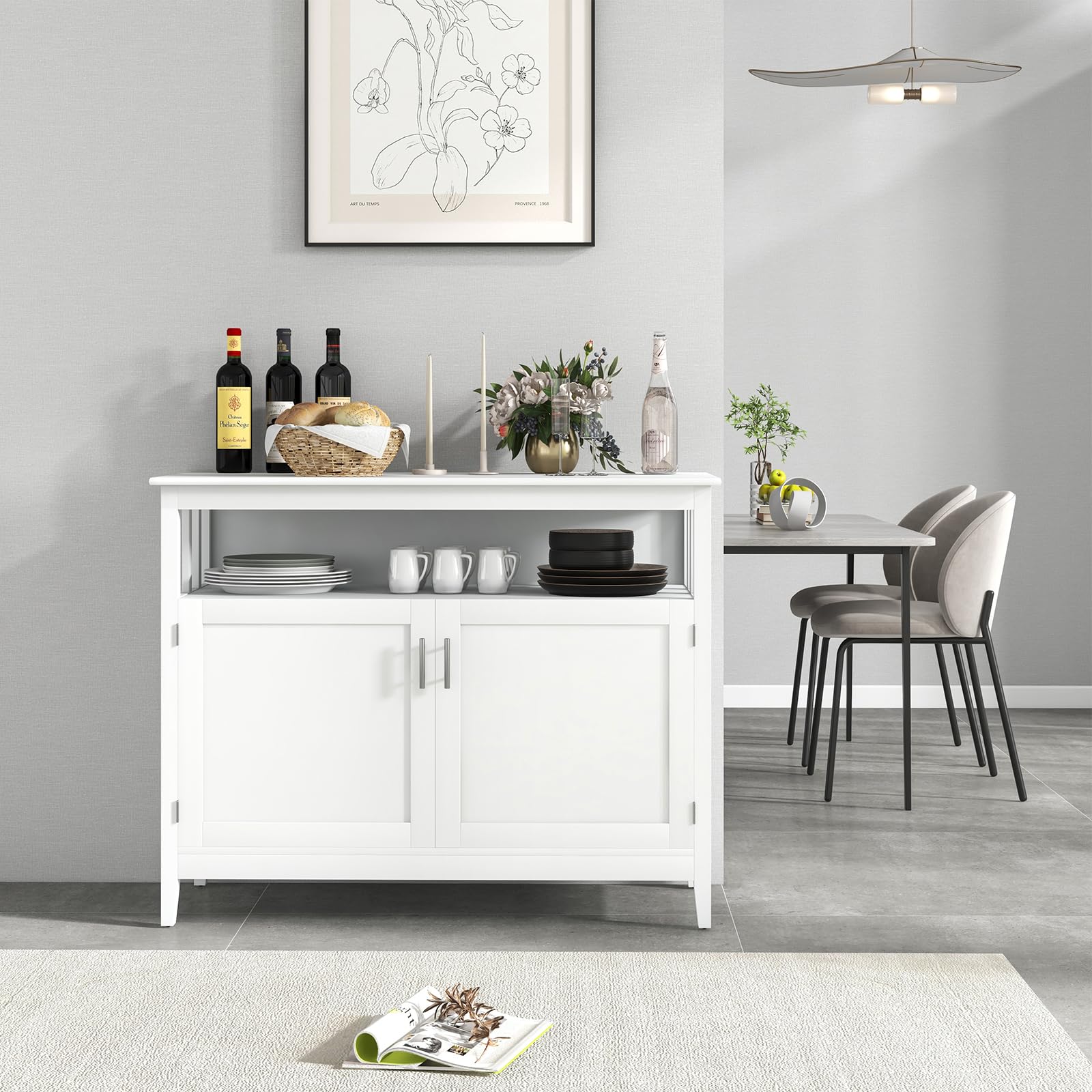 LOKO White Buffet Cabinet with Storage - Freestanding Kitchen Cabinet with Adjustable Shelf, Sideboard Console Table for Dining Room, Living Room, 45 x 20 x 36 Inches - Perfect for Home Organization & Entertaining