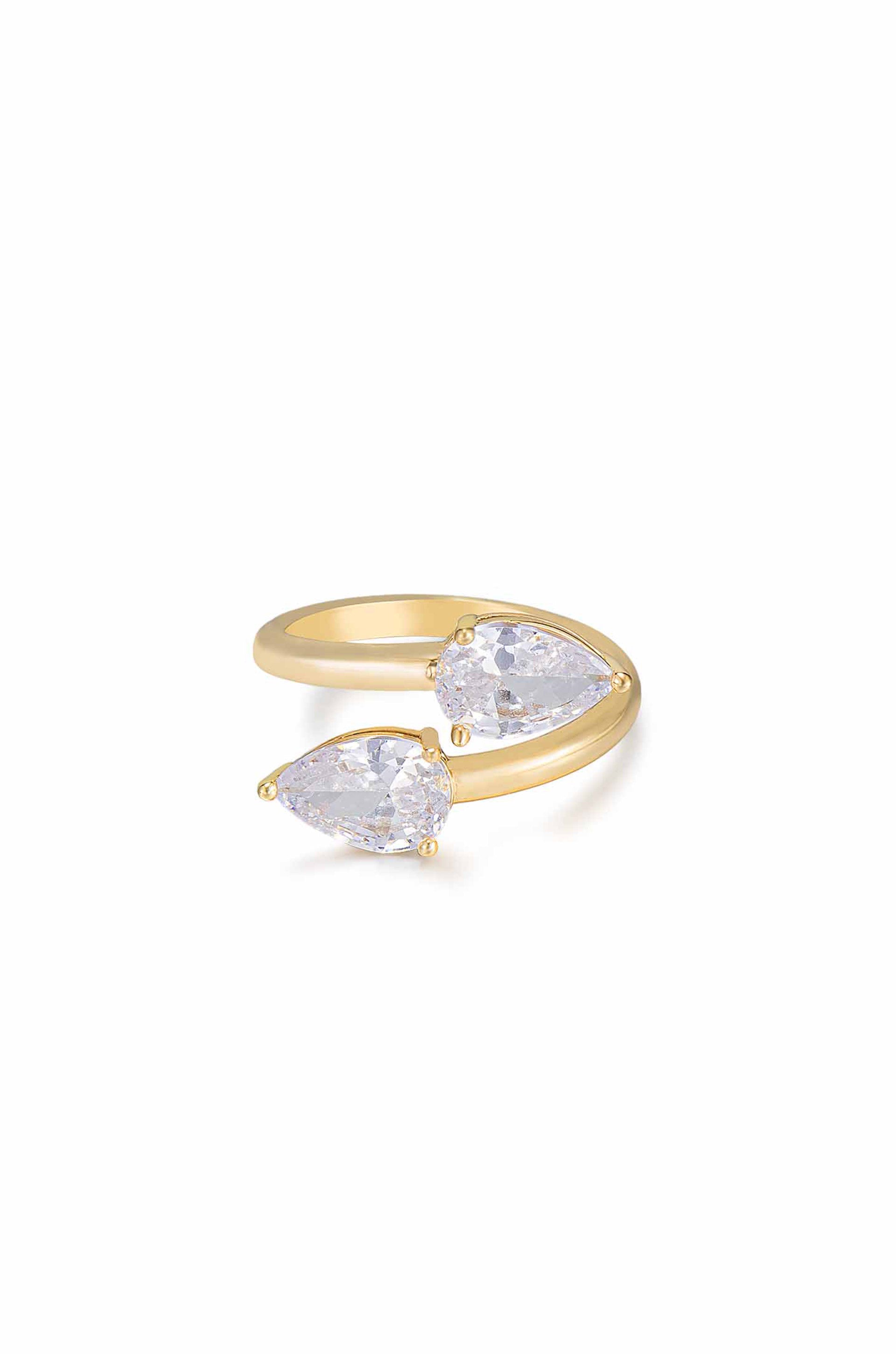 Elegant Crystal Teardrop Wrap Ring for Women - Dainty Adjustable Finger Ring - Perfect for Weddings, Parties & Everyday Wear