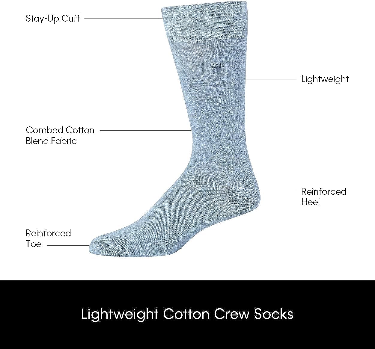 Calvin Klein Men's Crew Socks 4-Pack - Lightweight Combed Cotton Blend Dress Socks for Men Size 7-12 - Breathable Everyday & Formal Socks for Work, Office & Dress Shoes