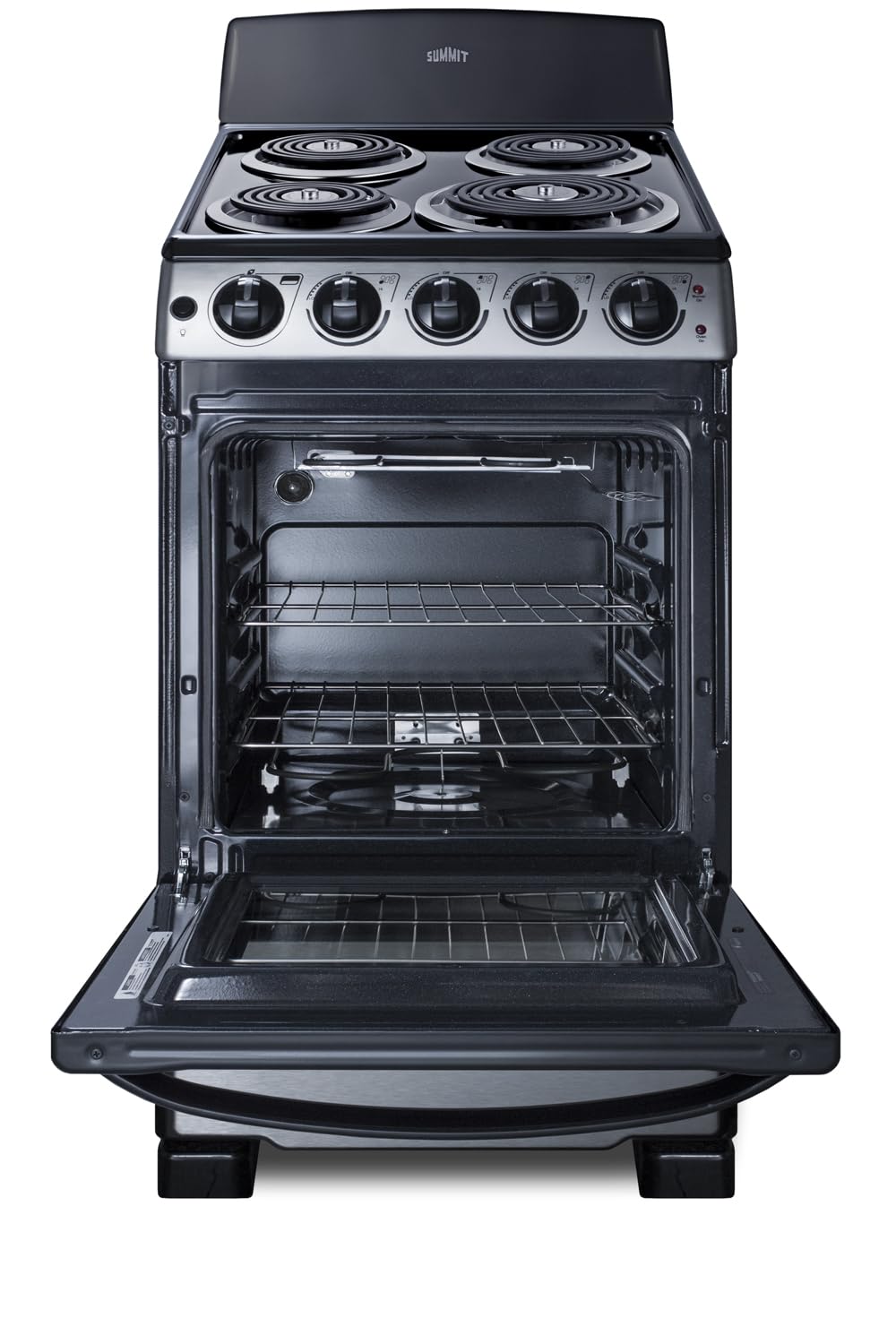 Summit Appliance PROEL20SS 20-Inch Stainless Steel Electric Range - 4 Coil Burners, Porcelain Oven Interior & Chrome Drip Pans - Perfect for Small Kitchens, Apartments & RVs