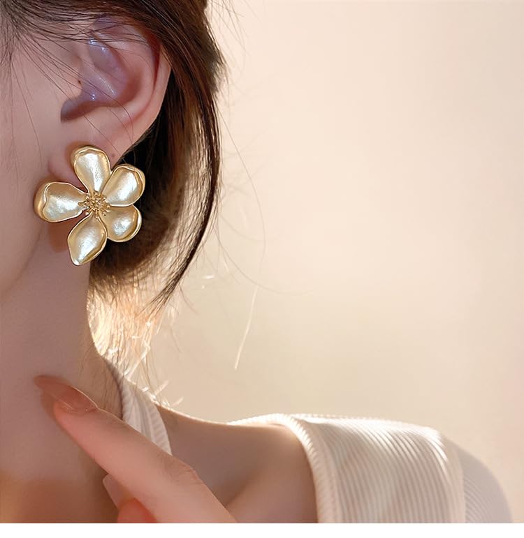 Gold Flower Earrings for Women - Large Floral Stud Earrings, Chunky Statement Jewelry Gift for Her | Perfect for Weddings, Parties & Special Occasions