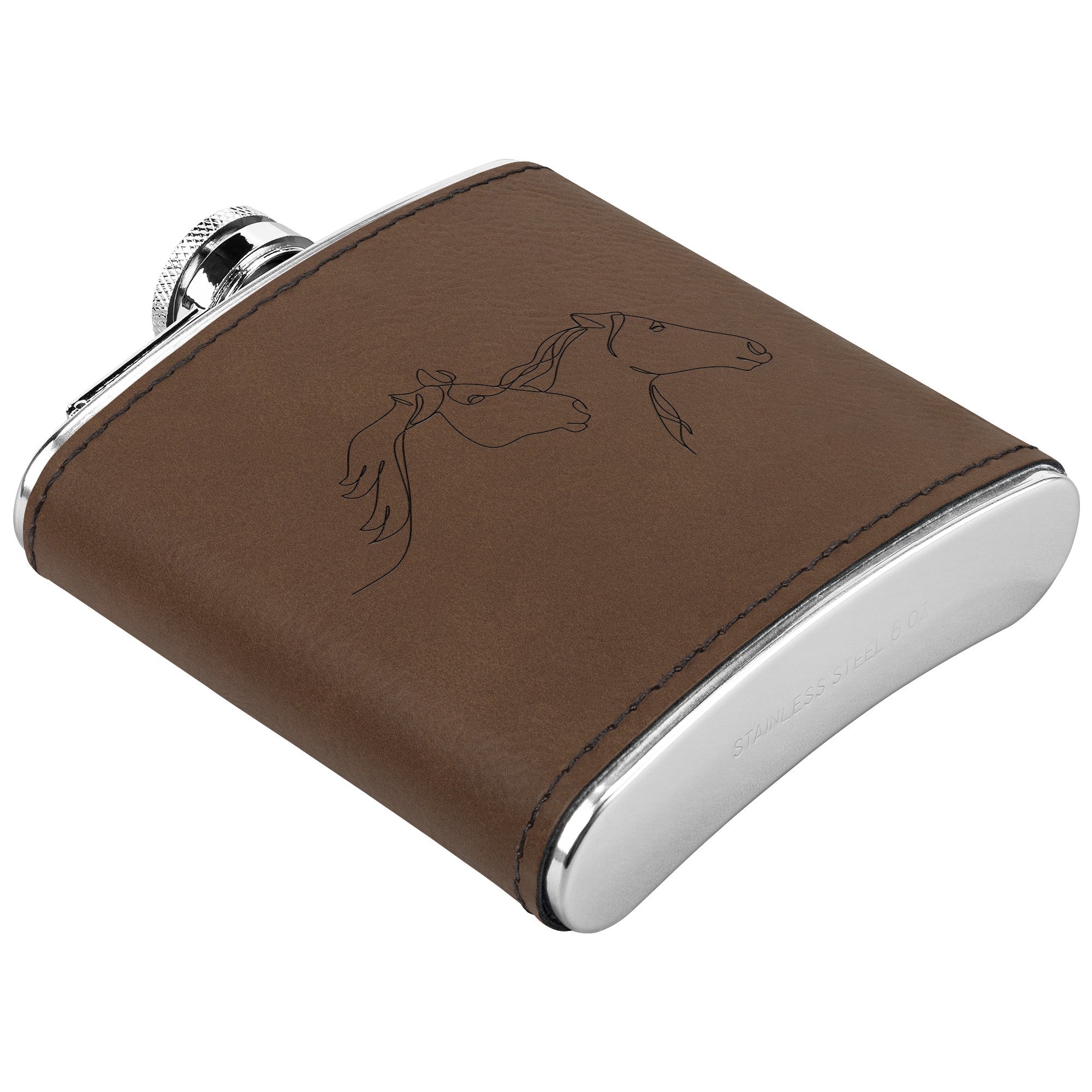 Premium Leather Hip Flask with Engraved Running Horses Design - Stainless Steel Metal Flask for Whiskey, Bourbon & Liquor - Perfect for Outdoor Adventures, Camping & Gifting