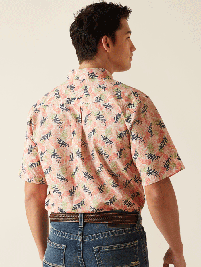 Ariat Men's Ty Fitted Short Sleeve Shirt - Tea Rose Coral (Style 10048423) | Comfortable Casual & Work Shirt for Outdoor Activities