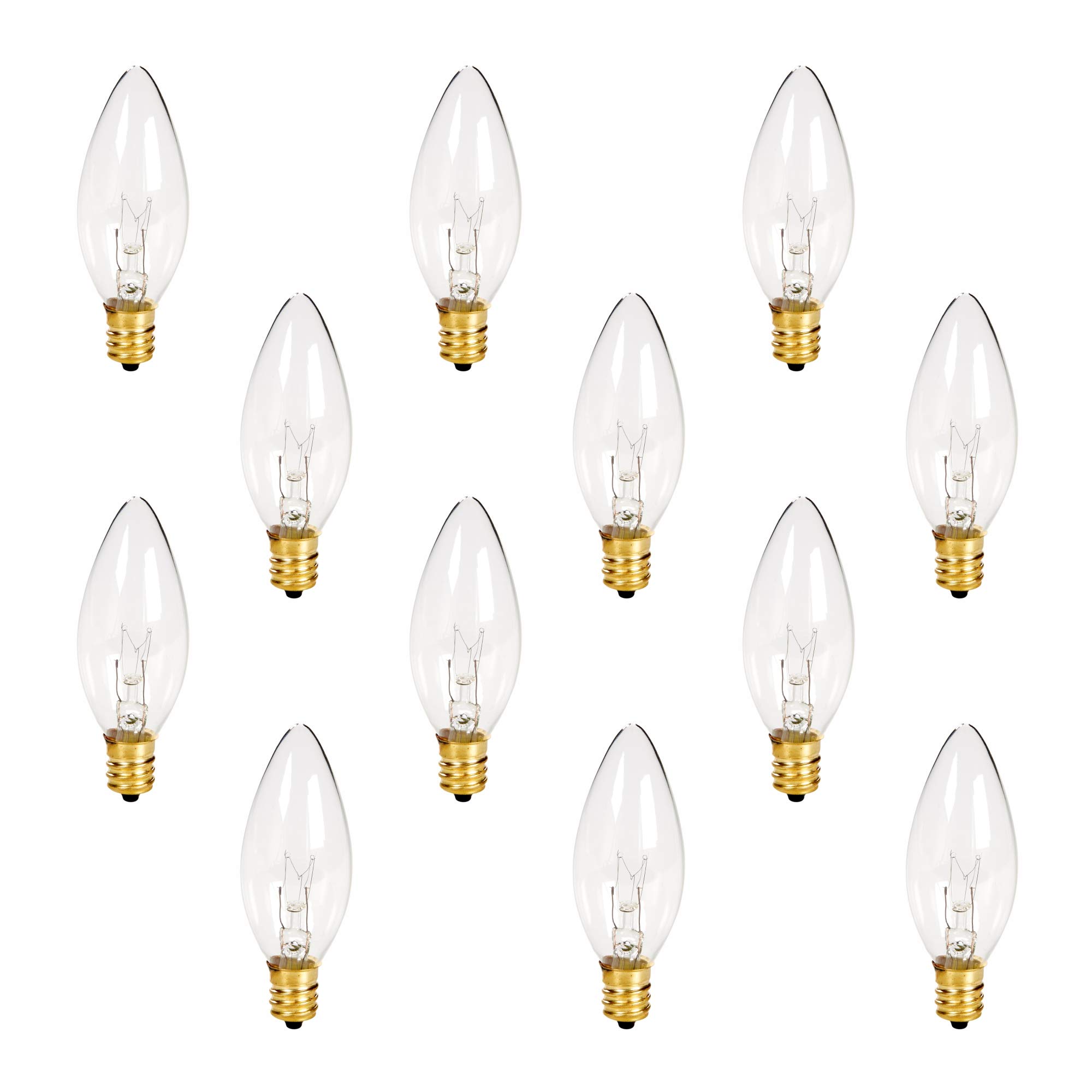 Crystal Clear Torpedo Tip Candelabra Bulbs - 7W E12 Base 120V (12 Pack) - Perfect for Electric Window Candle Lamps, Holiday Decorations & Chandeliers