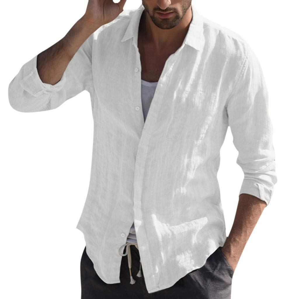 Vintage Men's Loose Fit Long Sleeve Cotton Blend Shirt with Pocket - Casual Retro Tops for Everyday Wear, Street Style & Layered Outfits