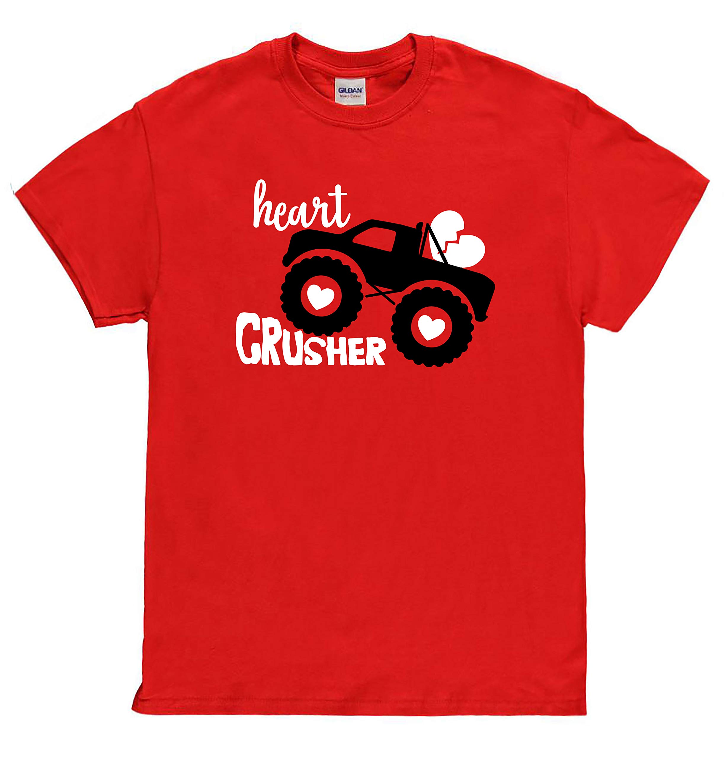 Valentine's Day Monster Truck T-Shirt for Kids - Heart Crusher Graphic Tee - Fun Valentine Gift for Boys & Girls - Perfect for School Parties & Family Celebrations