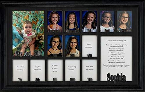 Personalized Northland School-Years Picture Frame - Holds 12 (2.5x3.5) School Photos & 2 (5x7) Graduation/Birthday Pictures - Black Frame with Custom Name - Perfect for School Memories & Graduation Gifts (12x20)