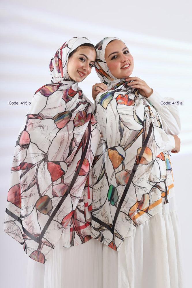 Twin Peaches Printed Chiffon Hijab Scarf - Lightweight Muslim Headscarf for Women - Perfect for Daily Wear, Prayer & Special Occasions