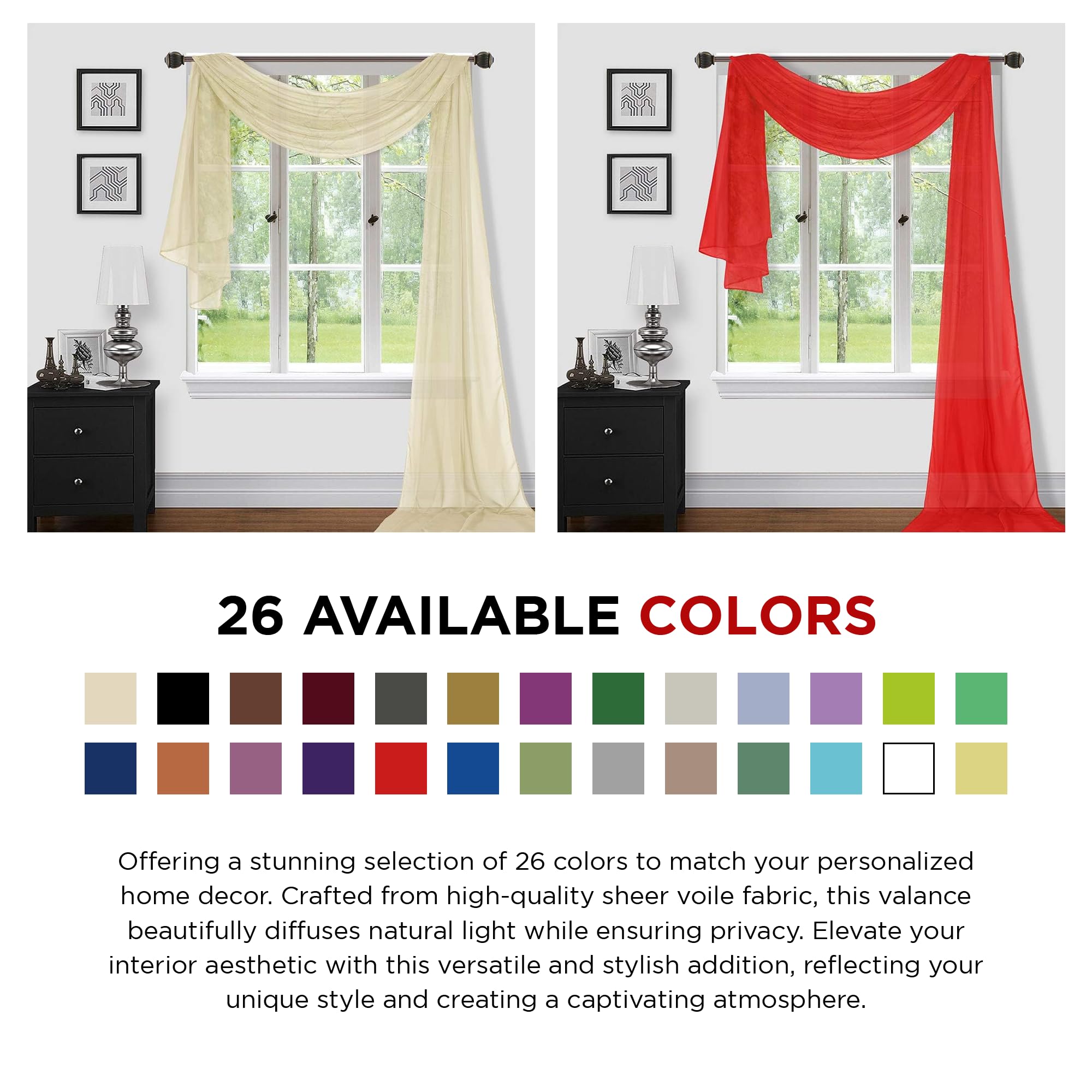 Sapphire Home Extra Long Sheer Window Scarf Valance Curtains - 37