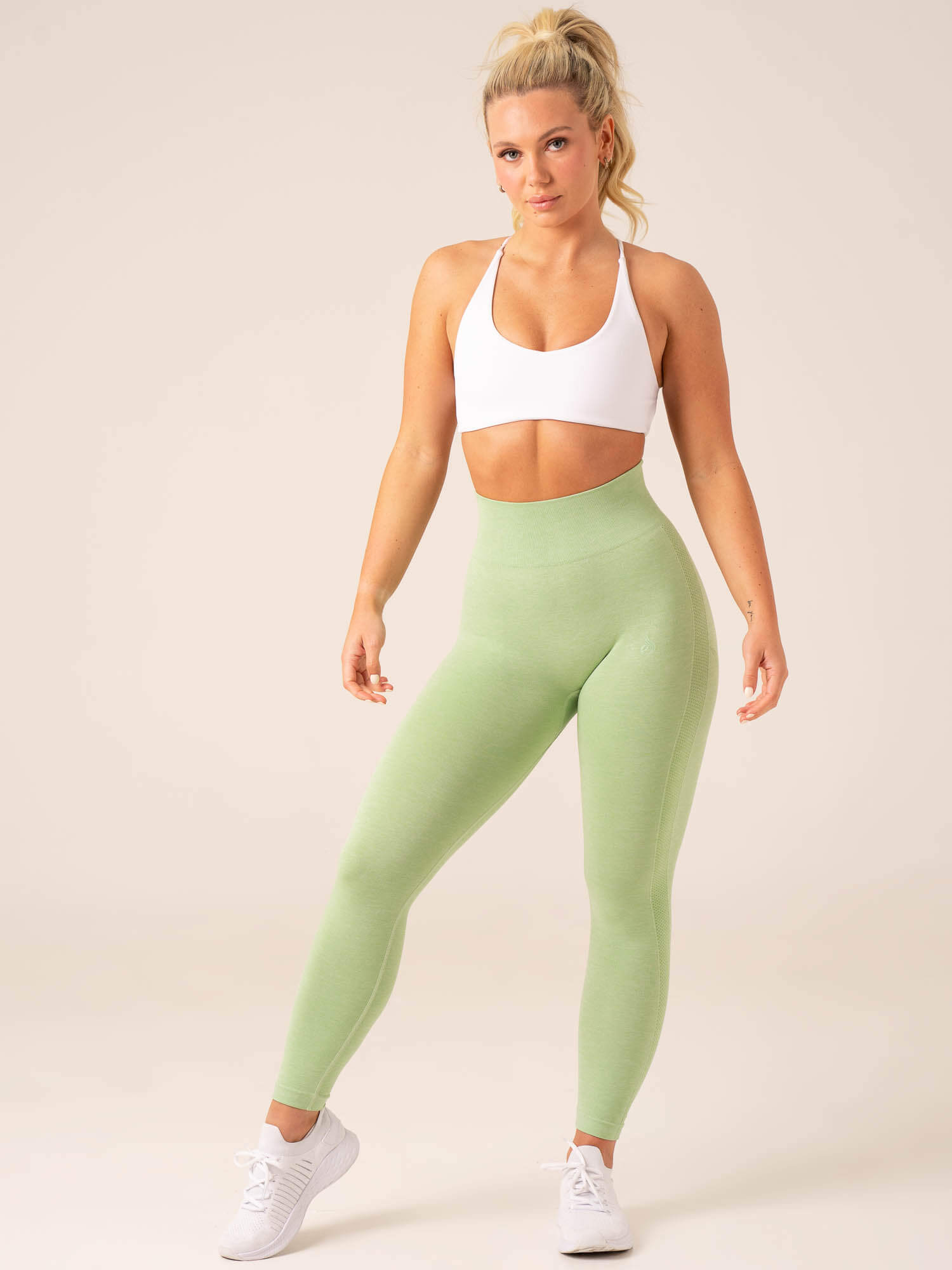 Evolve Seamless High-Waisted Yoga Leggings for Women - Pistachio Marl Color - Soft Stretchy Workout Pants for Running, Gym & Lounge Wear