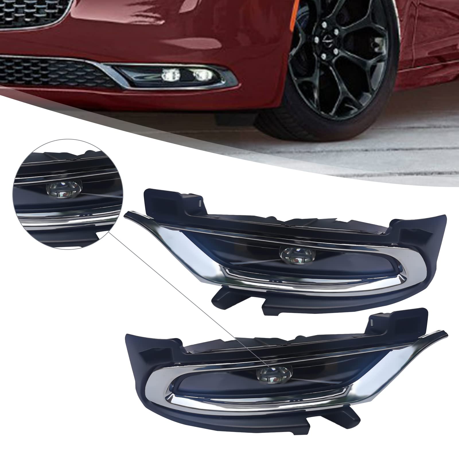2015-2021 Chrysler 300 LED Chrome Fog Lights Pair with Switch - Durable Waterproof Driving Lights for Night & Bad Weather Visibility - Perfect for Highway, Off-Road & Urban Driving