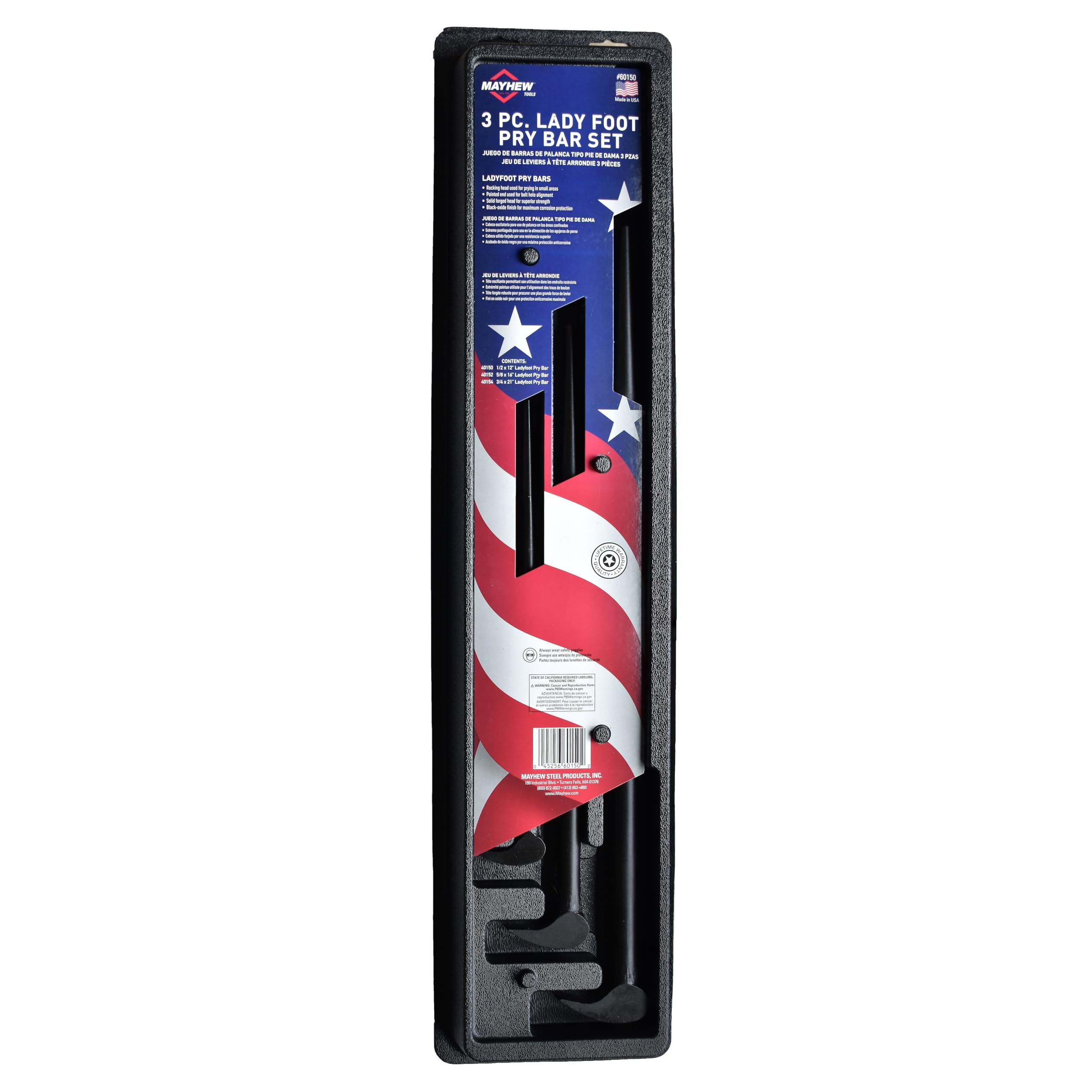 Mayhew Tools MA60150 3-Piece Ladyfoot Pry Bar Set - Heavy Duty Black Steel Construction for Automotive Repair & Demolition Work - Perfect for Mechanics, DIY Enthusiasts & Construction Professionals