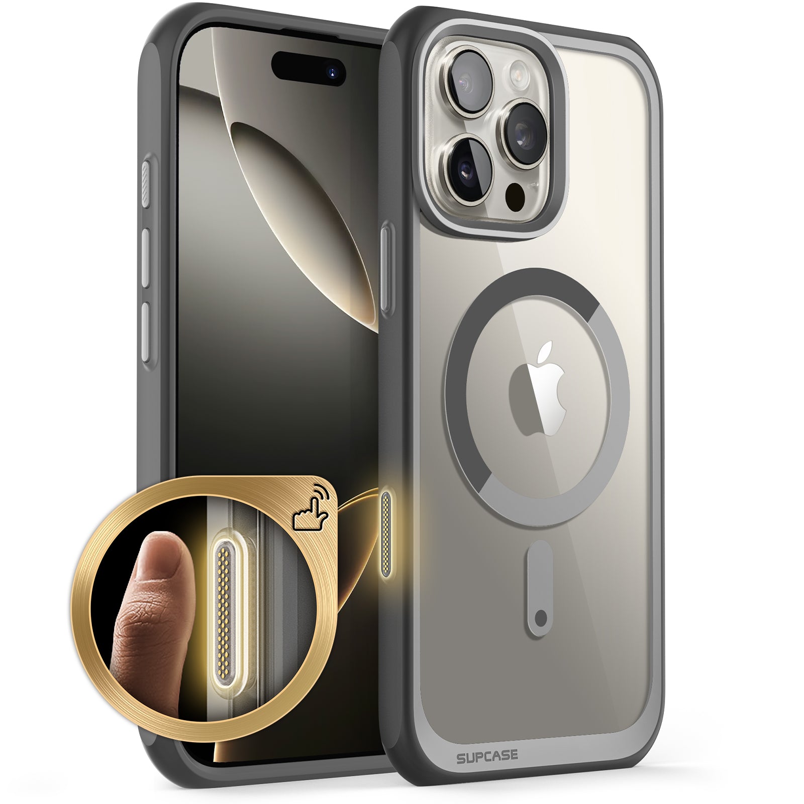 iPhone 16 Pro Max Case - 6.9 Inch Unicorn Beetle MAG Slim Clear Protective Cover with MagSafe & Camera Control Button - Shockproof Gray Phone Case for Work, Travel & Outdoor Activities