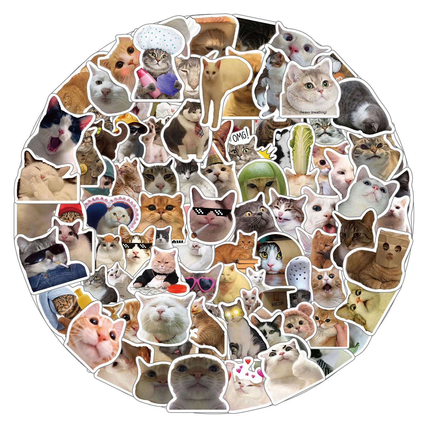 100pcs Kawaii Cat Meme Stickers - Funny Crying Cat & Sad Cat Meme Vinyl Waterproof Decals - Aesthetic Stickers for Water Bottle, Laptop, Skateboard, Phone, Guitar - Perfect for DIY Crafts, School Supplies & Gift Giving