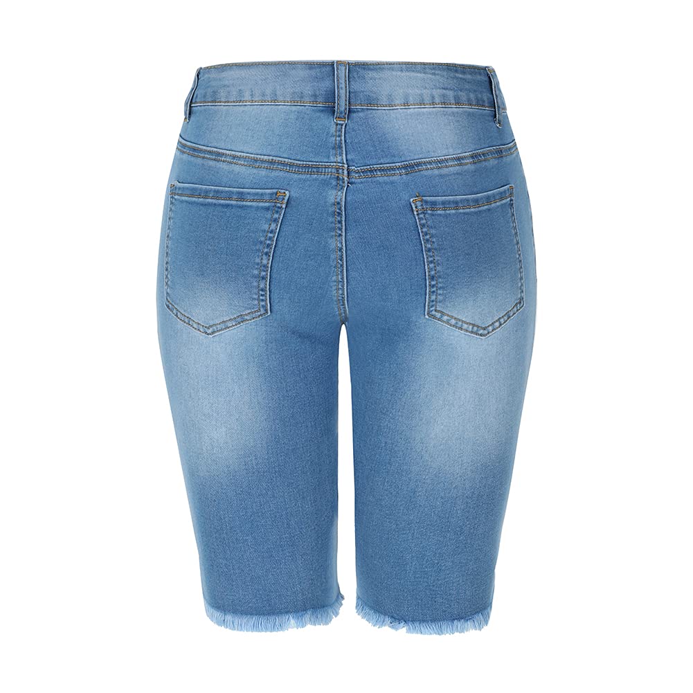 THUNDER STAR Women's Denim Bermuda Shorts - Mid Rise Distressed Jeans with Raw Hem | Casual Summer Outfit, Beach Wear & Street Style Fashion